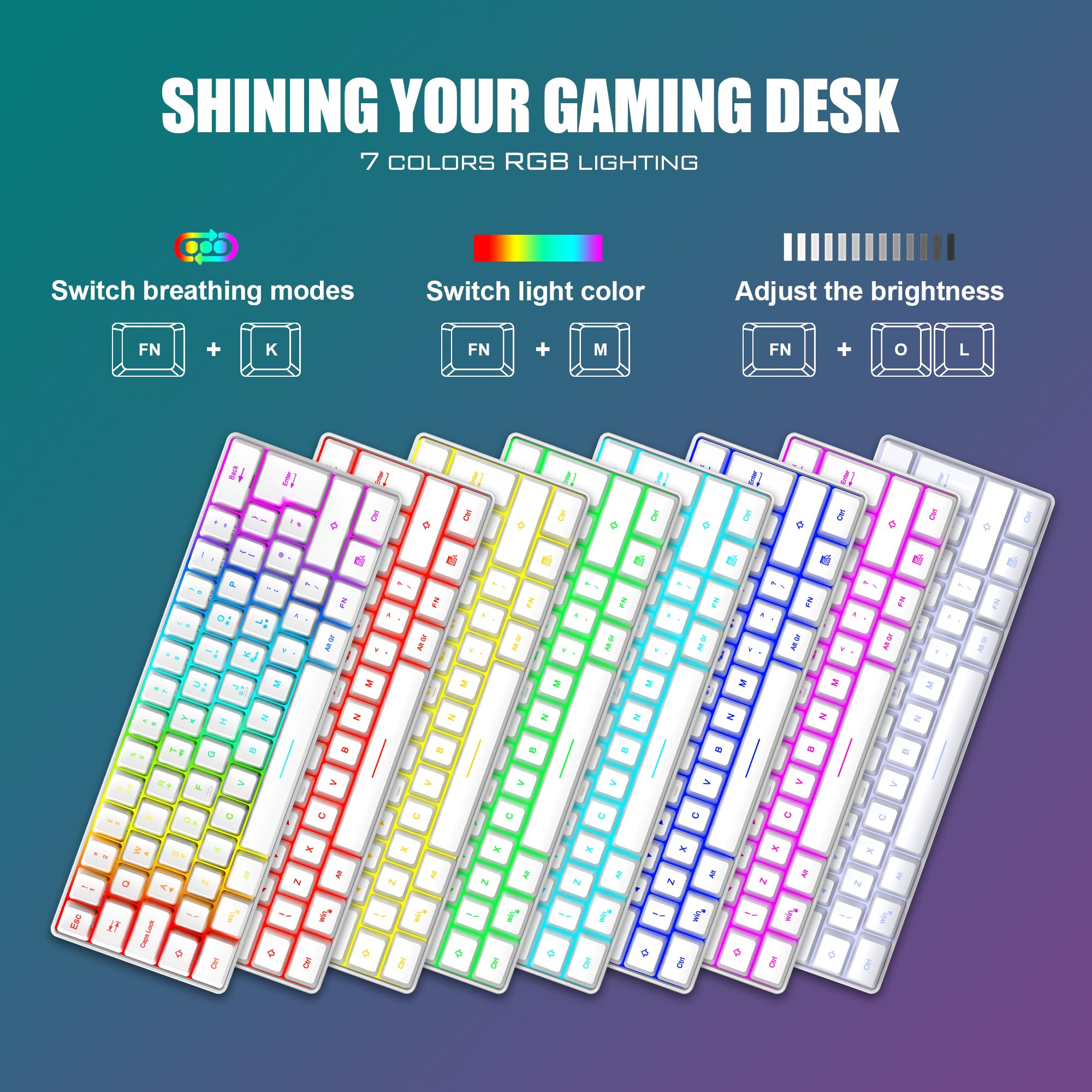 RedThunder Kombinacja klawiatury i myszy do gier 60% RGB, ultrakompaktowa podświetlana mini klawiatura, lekka mysz optyczna 7200 DPI, przenośny, przewodowy zestaw do gier dla graczy PS5 (biała)