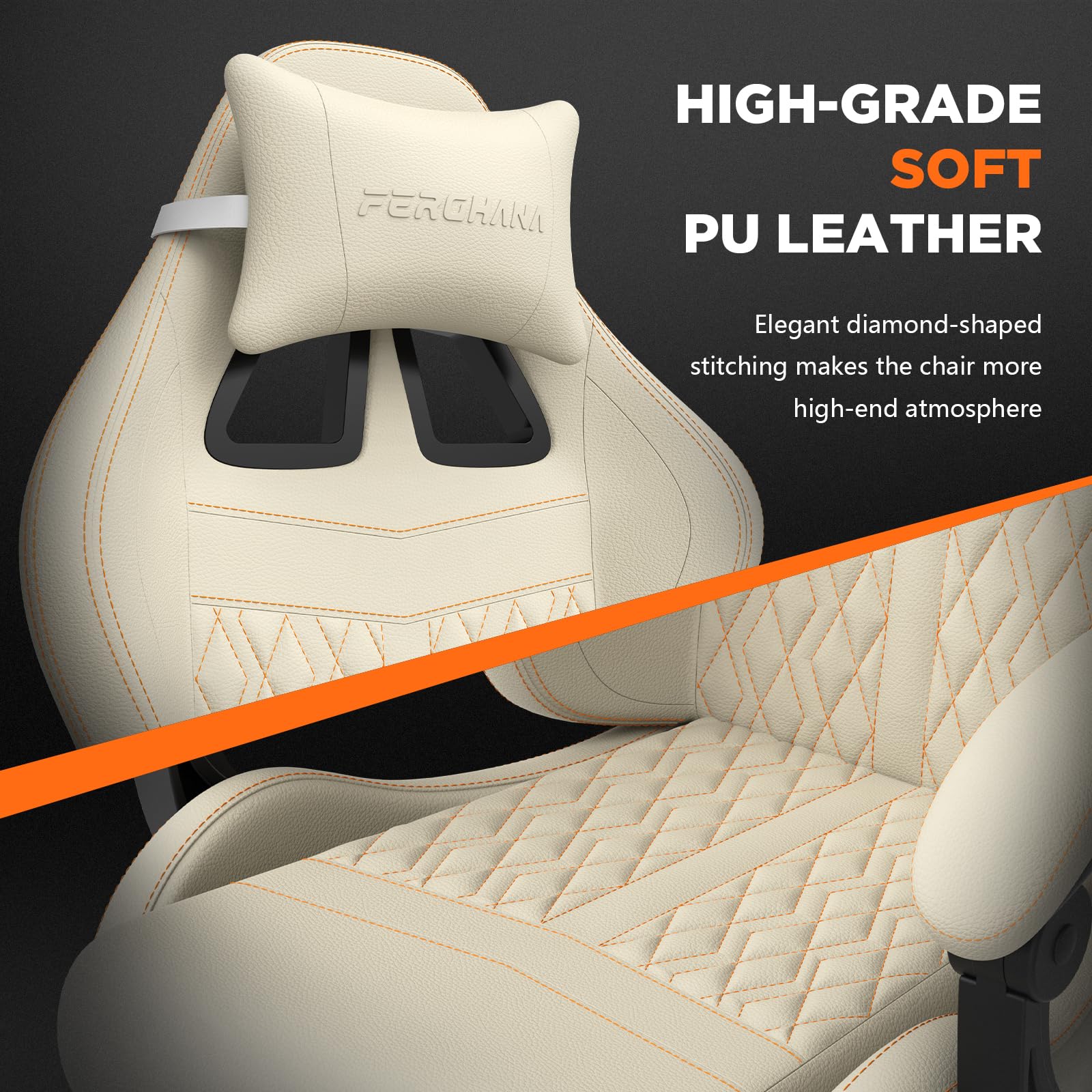Ferghana Silla Gaming Ergonómica,Silla Juegos Altura Regulable Basculante con Reposacabezas,Cojín Lumbar,Reposapiés,Silla de Oficina con Respaldo Regulable,Rotación de 360°,Bianco