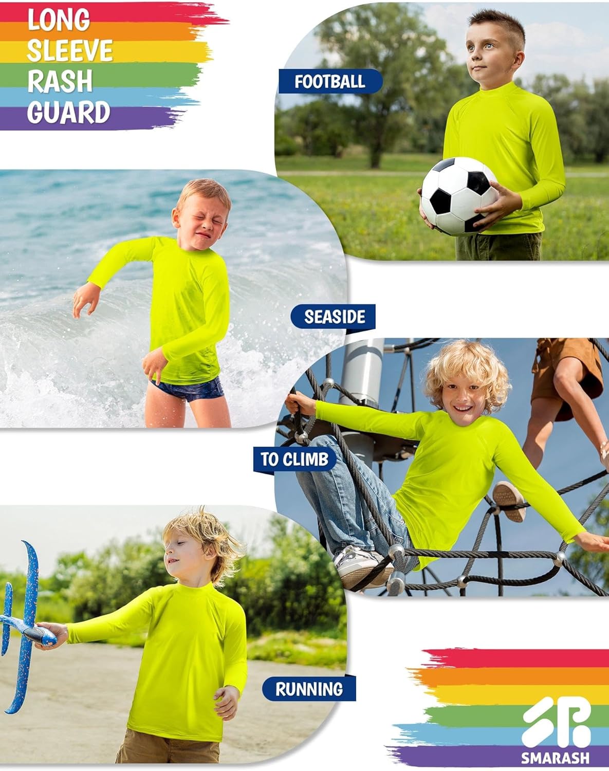 Boys Swim Shirts Long Sleeve Rash Guard Sun Protection UV SPF T Shirts Rashguard Swimwear Fishing Water Beach Shirts Lightweight for Little Kids Neon Yellow Size 6 - Image 5