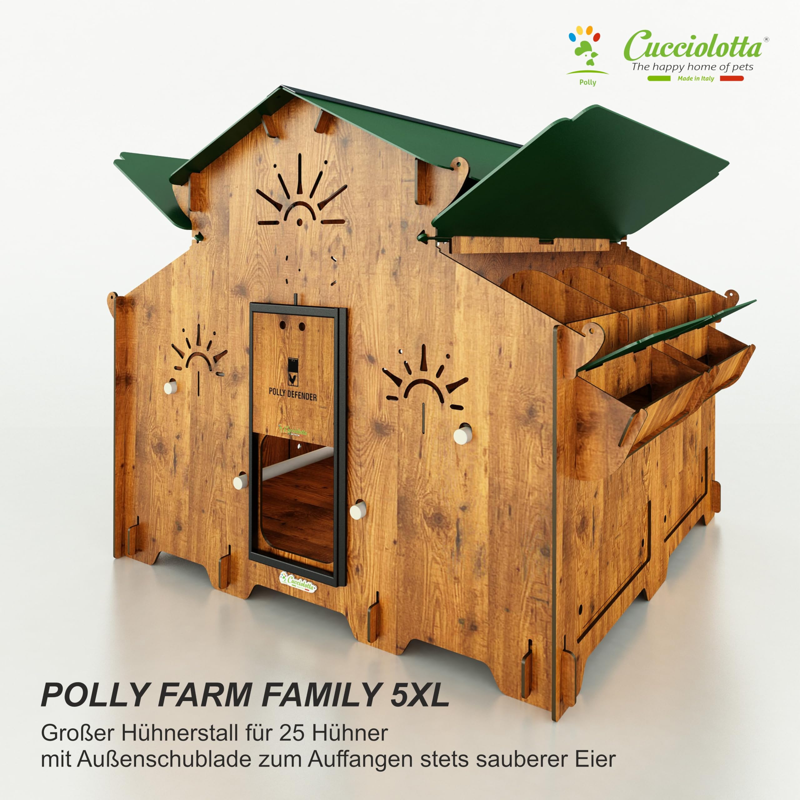 Gallinero grande para 18/25 gallinas POLLY FARM FAMILY 5XL laminado hpl anti ácaros rojo