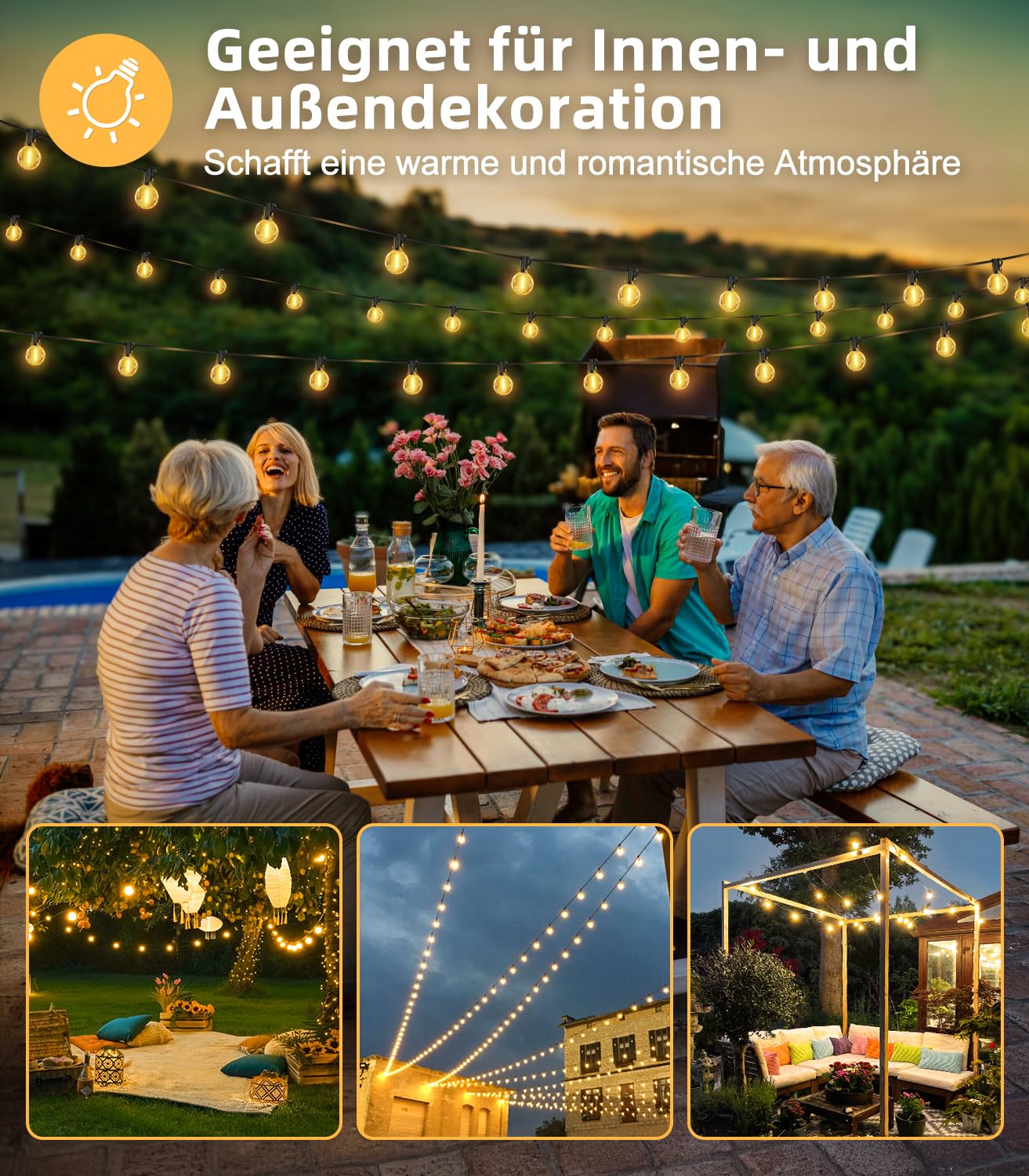 LED Lichterkette Außen 30M- 100FT G40 Glühbirnen Outdoor Beleuchtung Strombetrieben Wasserdicht Aussen