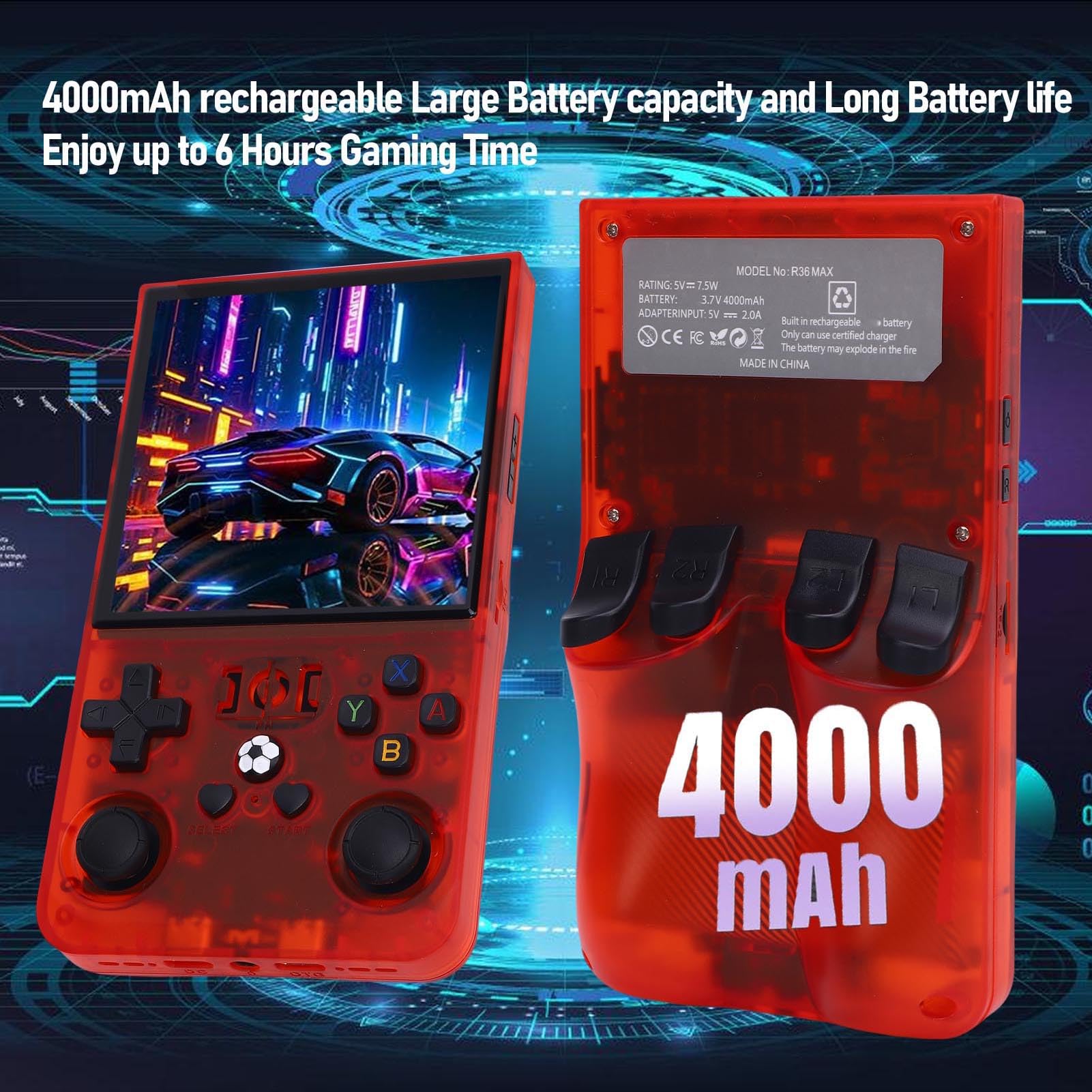 Luocute Konsola Gier Retro, Przenośna Mini Ręczna Konsola do Gry z 4 -calowym Ekranem HD, System Open Source, Bateria 4000 MAh, Ergonomiczna Konstrukcja (128G)