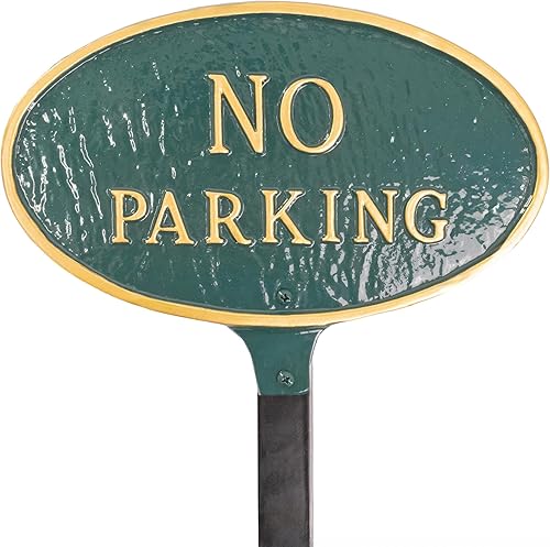 Placa ovalada de metal fundido con inscripción en inglés "No Parking" - Placa de exhibición de pared o césped - Letrero de estacionamiento de