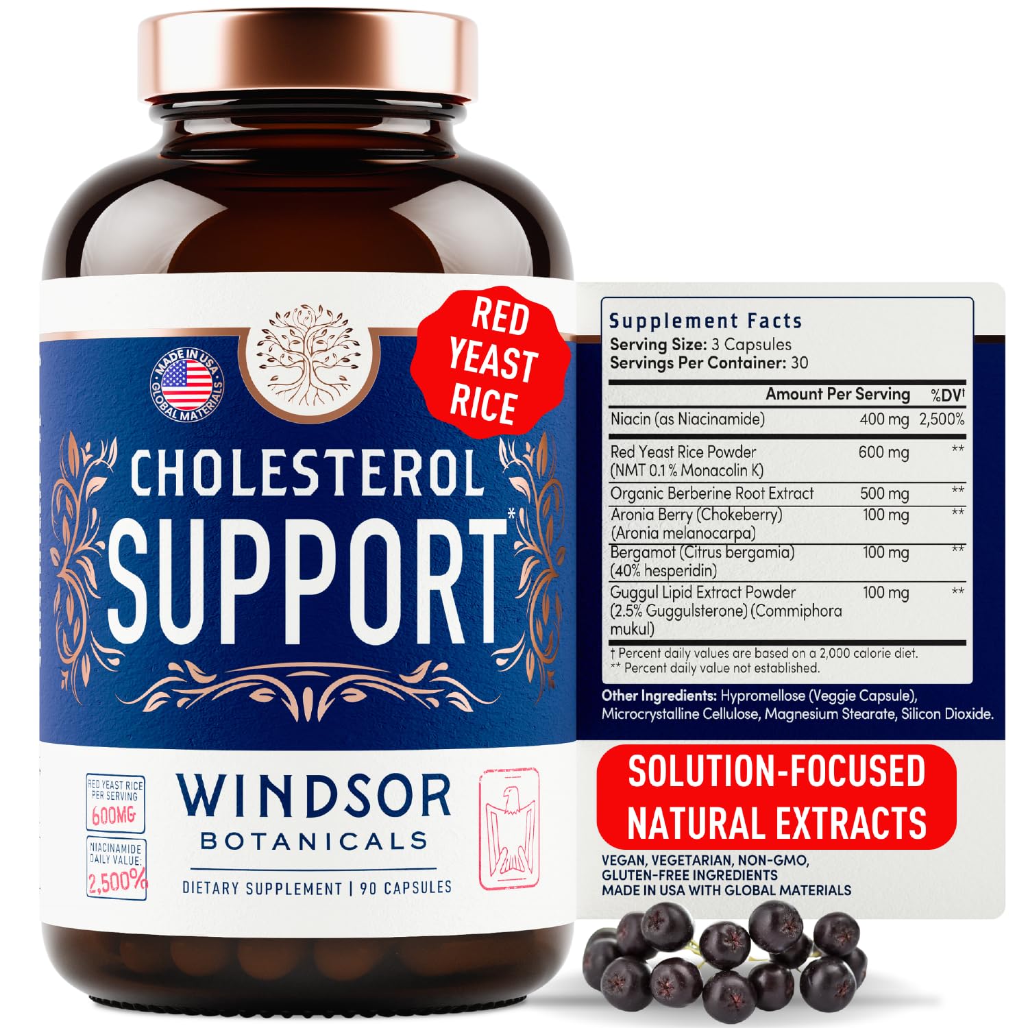 Windsor Botanicals Cholesterol Supplements with Aronia Berry Extract
