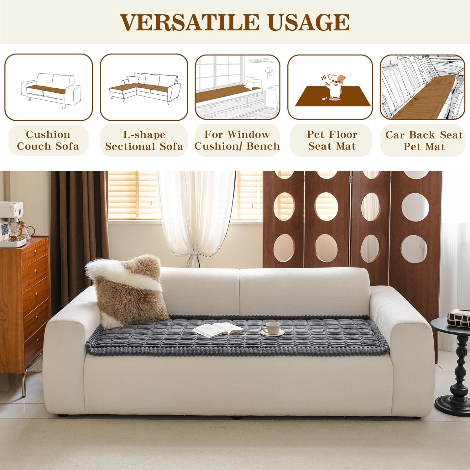 MYSKY HOME Couch Covers for 3 Cushion Sofa Pet Friendly, Couch Cover for Dogs, Sofa Covers for Pets Washable, Soft Non-Slip Sofa Slipcovers Furniture Protector Covers, Dark Grey, 27.6" x 70.9"