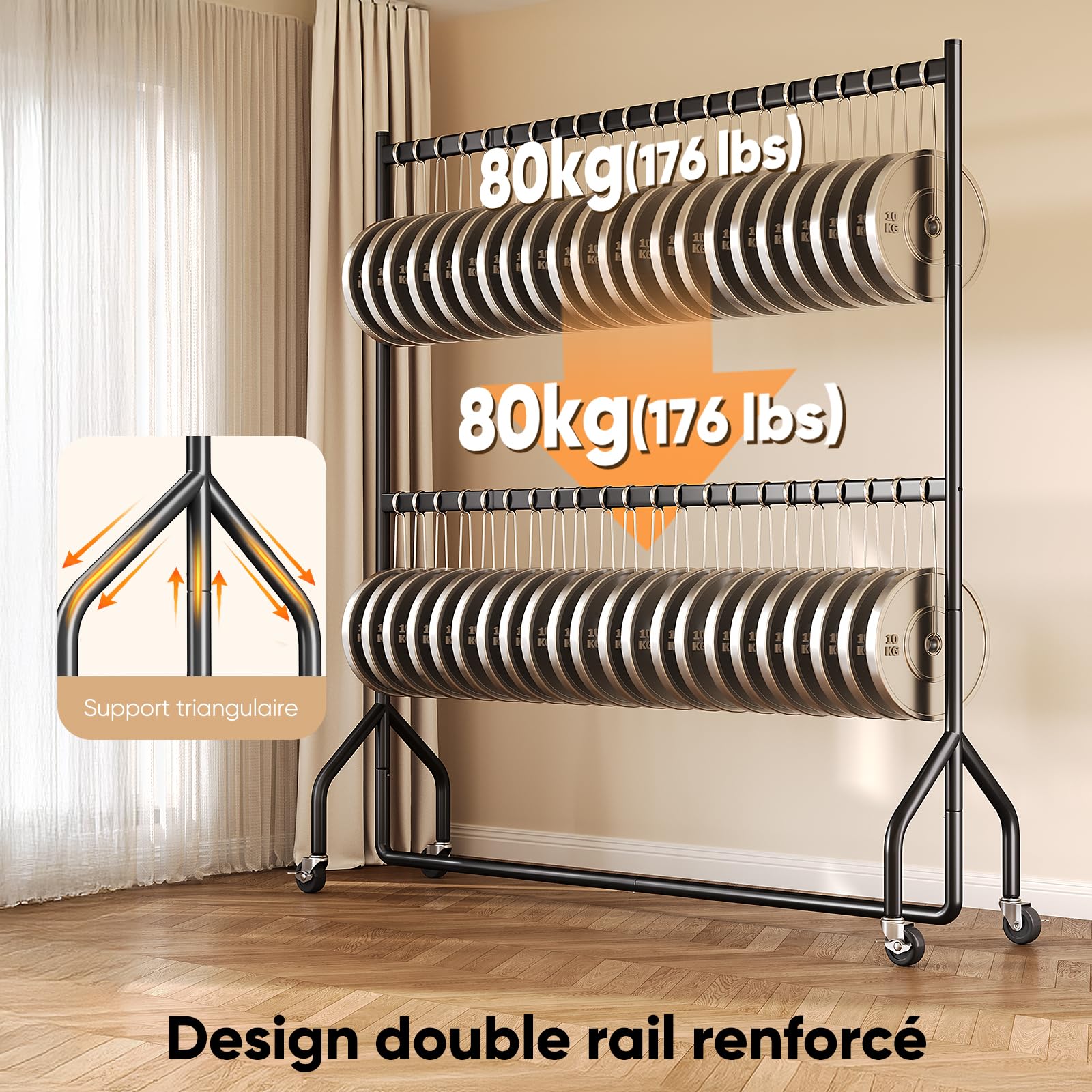 HOKEEPER Porte-vêtements double résistant aux charges lourdes avec grande capacité, organisateur de placard à roulettes pour boutiques, chambre, buanderie, 180 cm