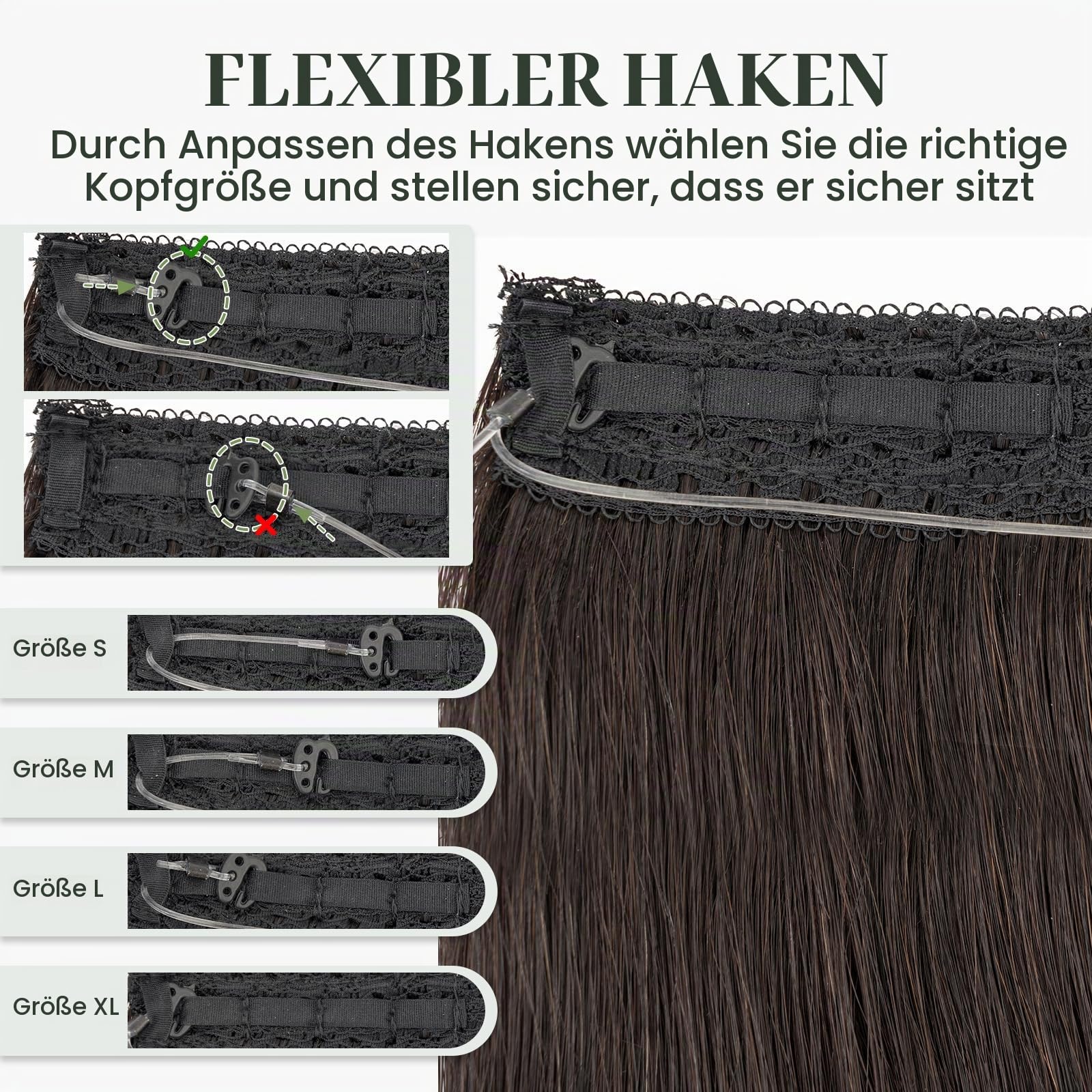 MY-LADY Extension Echthaar mit Draht Unsichtbare Natürliches Schwarz 40cm