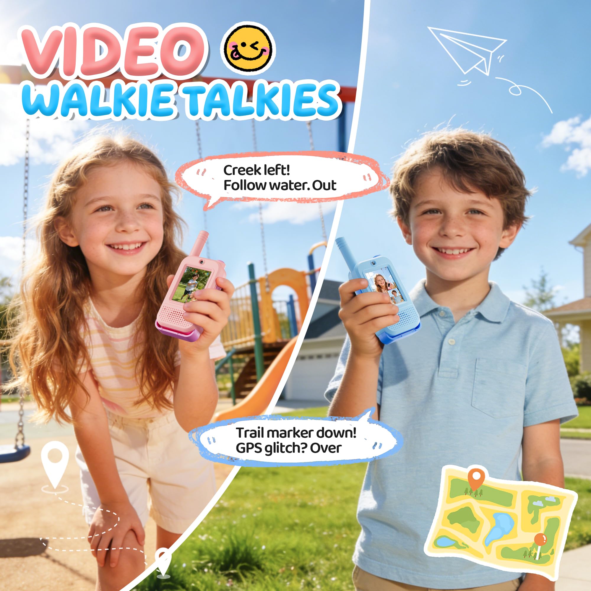 TIATUA Walkie Talkie Video Bambini, Set da 2 Ricaricabile, Blu/Rosa