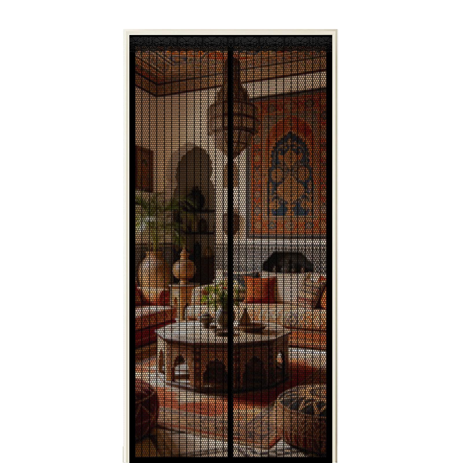 Xuehmin Black Screen Door 105 X 191 Cm Self Sealing Powerful Magnets Heavy-Duty Fly Screen Door With Powerful Magnets & Full Frame Magic Tape Suitable For Patio Doors Balcony Bedroom,