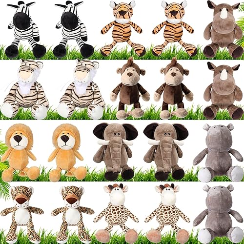 HyDren 20 animales de peluche de safari de 11.8 pulgadas, animales salvajes de la selva, lindo elefante, jirafa, león, tigre, mono, animales de