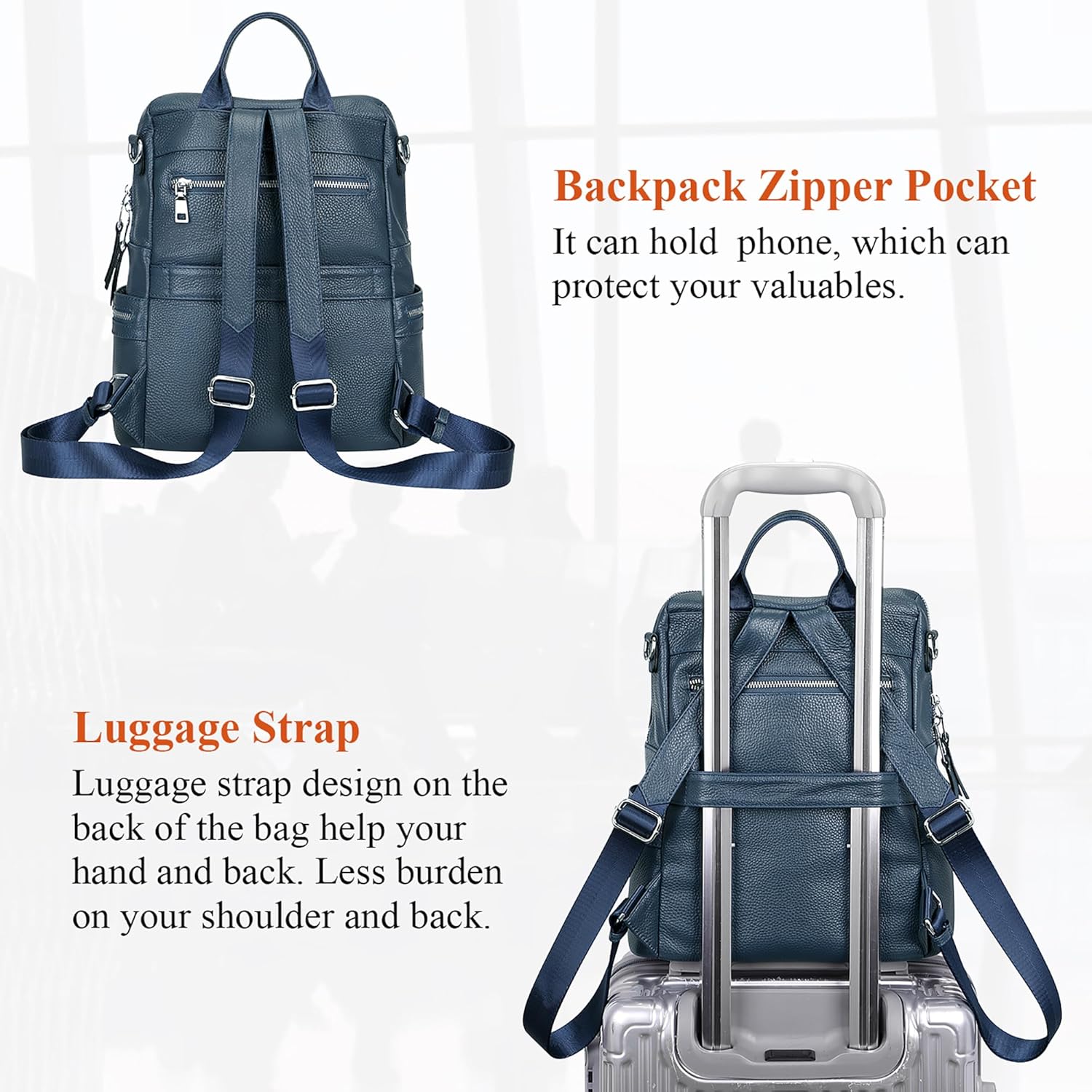 ALTOSY Leather Backpack for Women Elegant Genuine Backpack Purse Ladies Leather Shoulderbag (S80 Indigo Blue) - Image 7