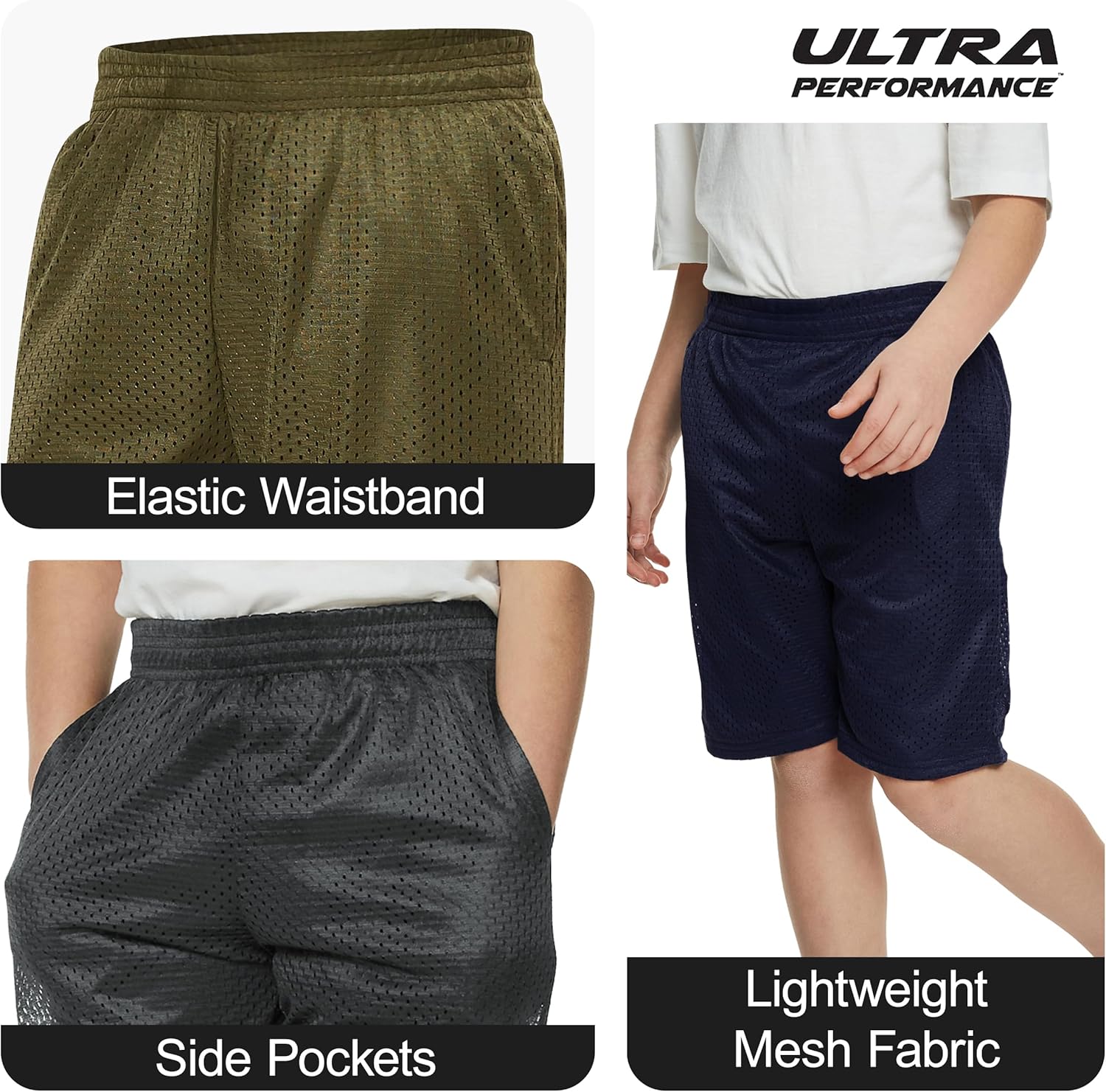 Ultra Performance Boy's Basketball Short's 3 Pack Mesh Athletic Shorts Youth Basketball Soccer & Gym Short for Active Boys - Image 4