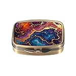 Dynippy Pill Case Pill Box with Mirror Retro Pocket 2 Compartment Medicine Case Vitamin Pill Organizer for Pocket Purse and Travel (A-Marble Ripple)