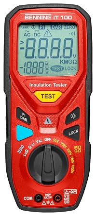 Benning IT 100 العزل والمقاومة متر للعزل/قياسات أوم منخفضة، ماكس. نطاق قياس الجهد DC 600 V 44107