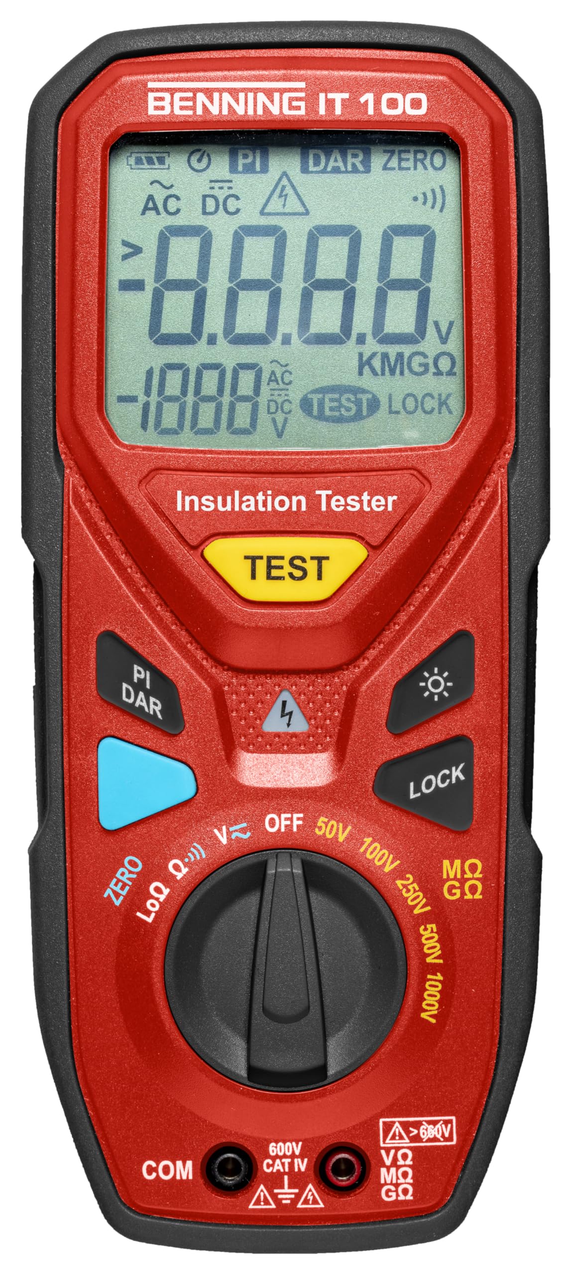 Benning IT 100 44107 - Medidor de aislamiento y resistencia (para mediciones de aislamiento/baja ohmio, máx. voltaje CC 600 V)