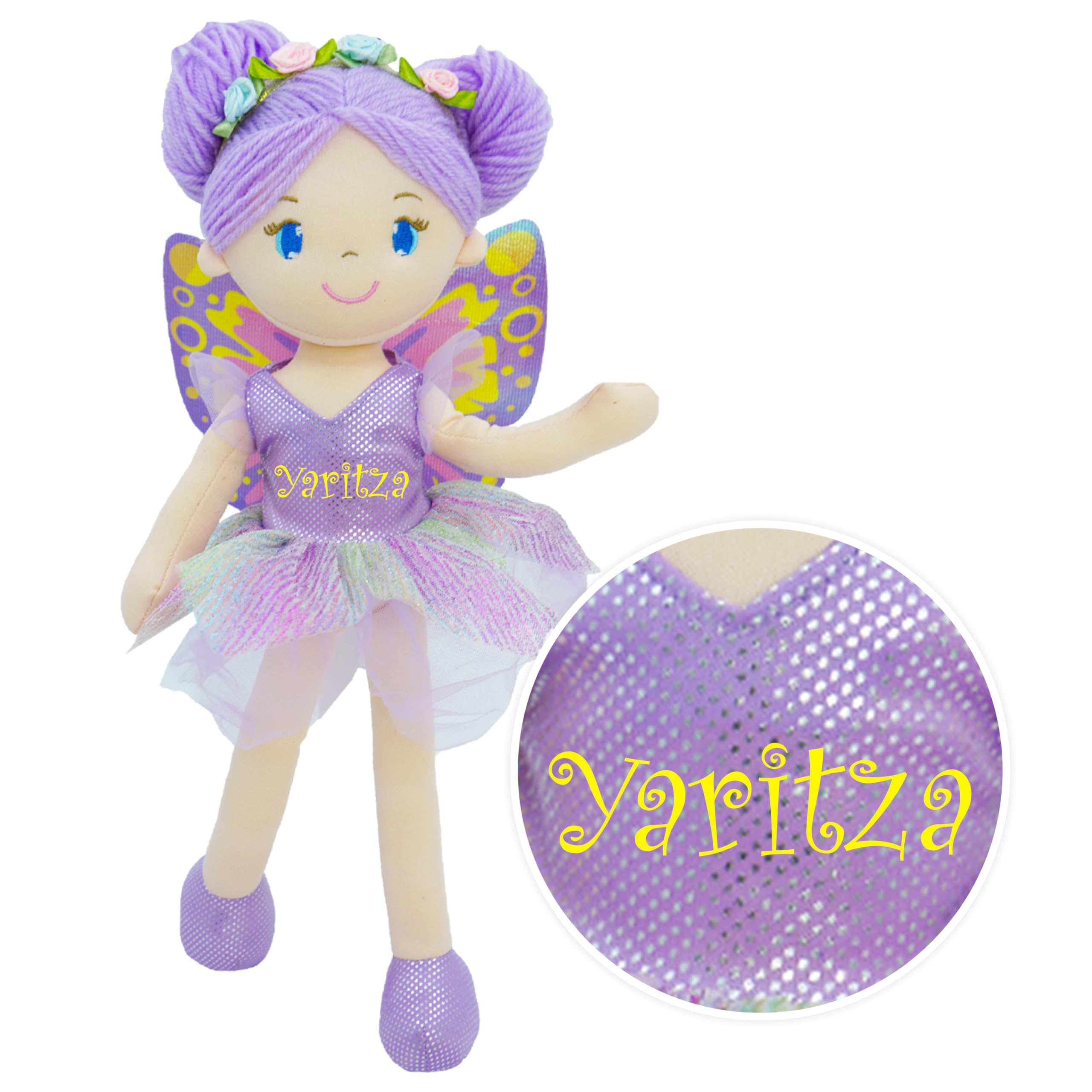 Lullaberry Personalised Fairy Doll Yaritza - Plush Stuffed Soft Doll Girl Gift - Purple Outfit and Wings โ image 1
