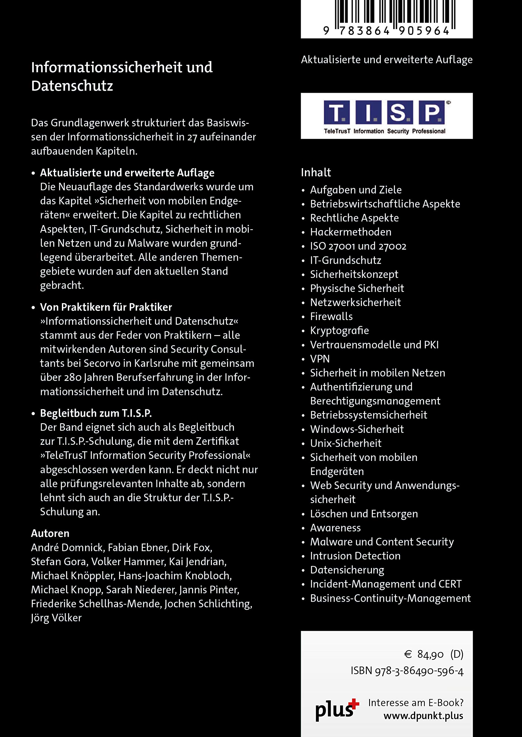 Informationssicherheit und Datenschutz, Handbuch für Praktiker und Begleitbuch zum T.I.S.P.