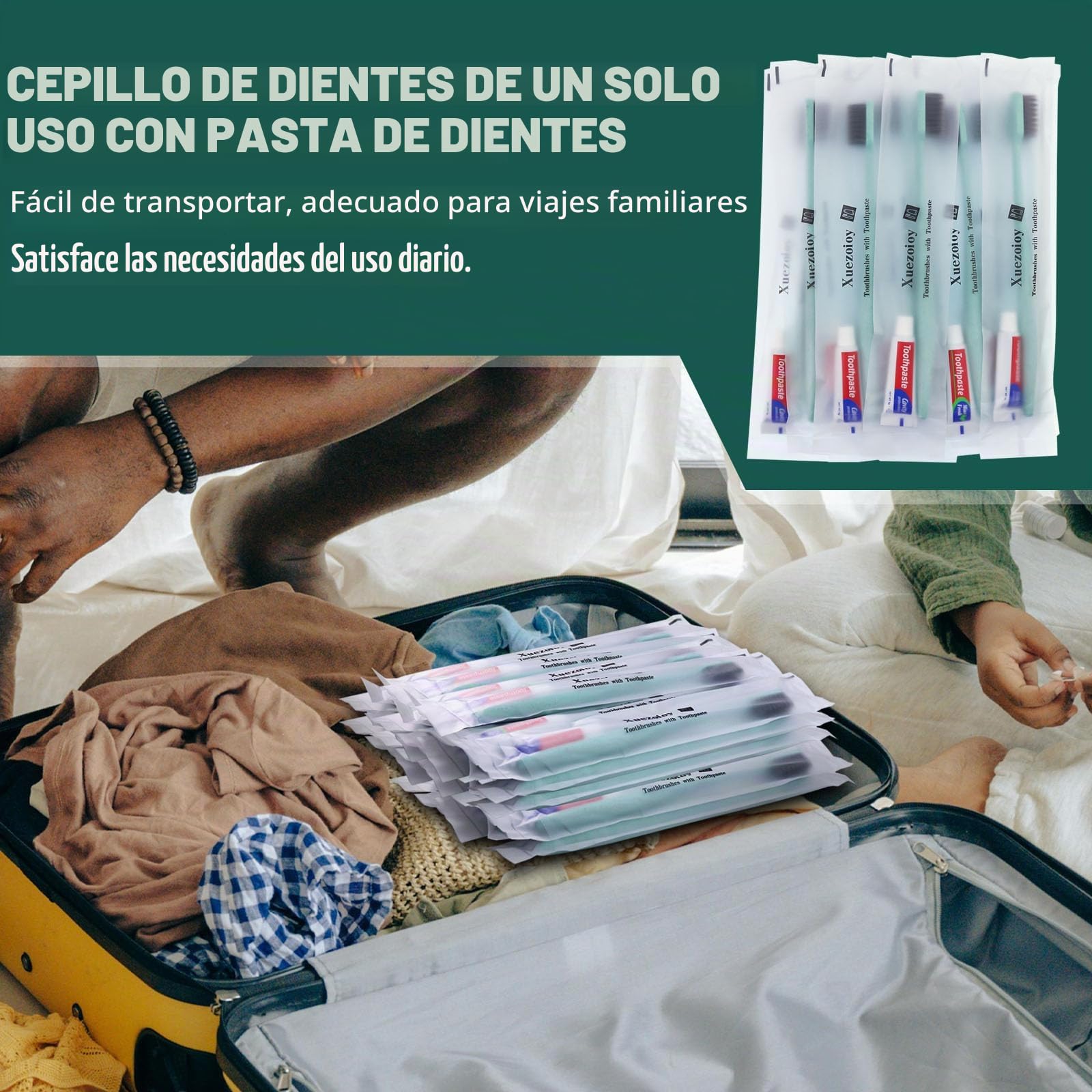 Cepillos de Dientes Desechables,100 Set Verde Cepillos de Dientes Desechables con Pasta Paquete Individual Cepillos de Dientes de Viaje para Hotel, Personas sin Hogar,Hogar de Ancianos,Caridad