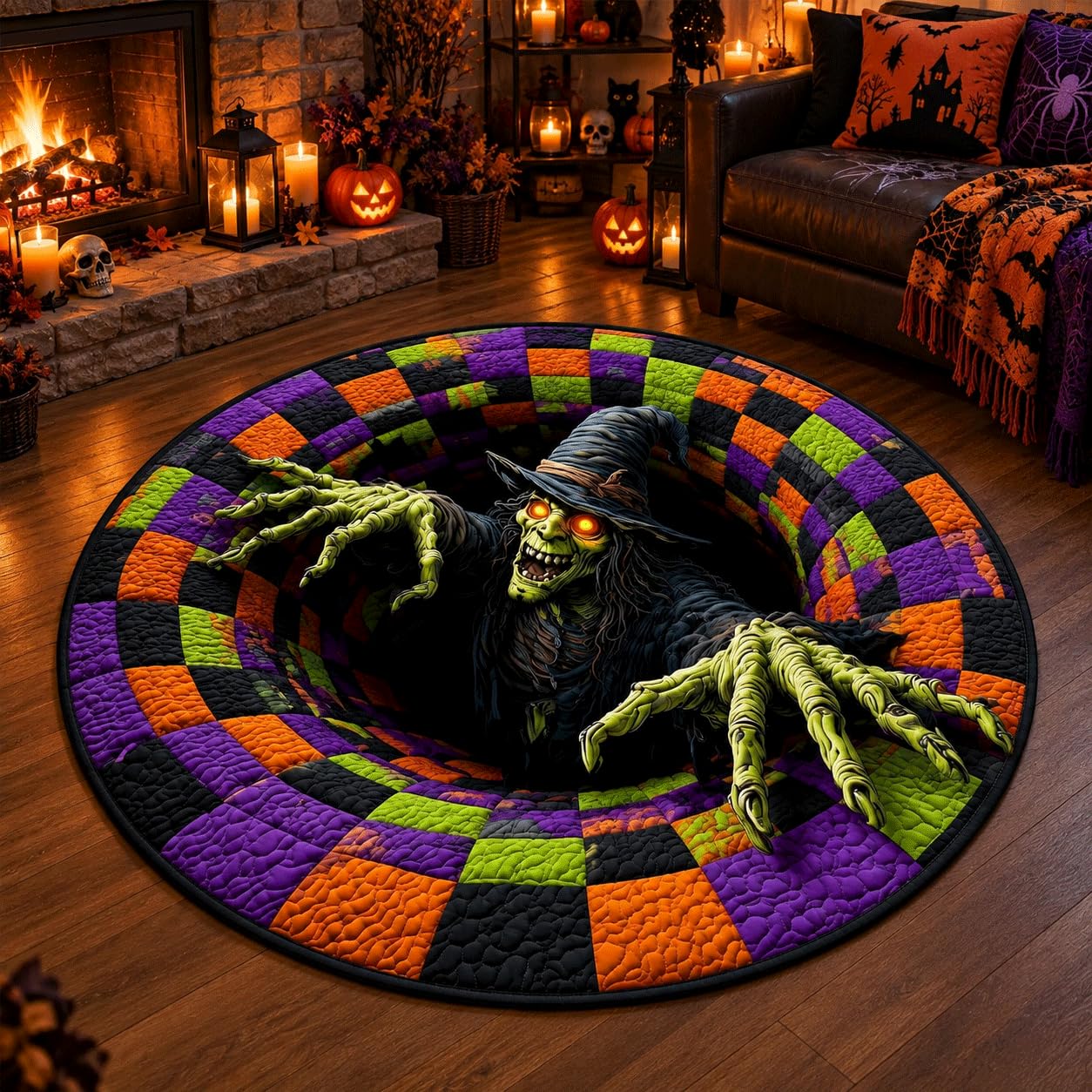 DVDVBOOM 3D Halloween Rug, Optical Illusion Vortex Round Rugs Indoor & Outdoor, Novelty Spooky Abyss Door Mat, Soft Non-Slip Area Carpet for Home Living Room Entrance Decoration