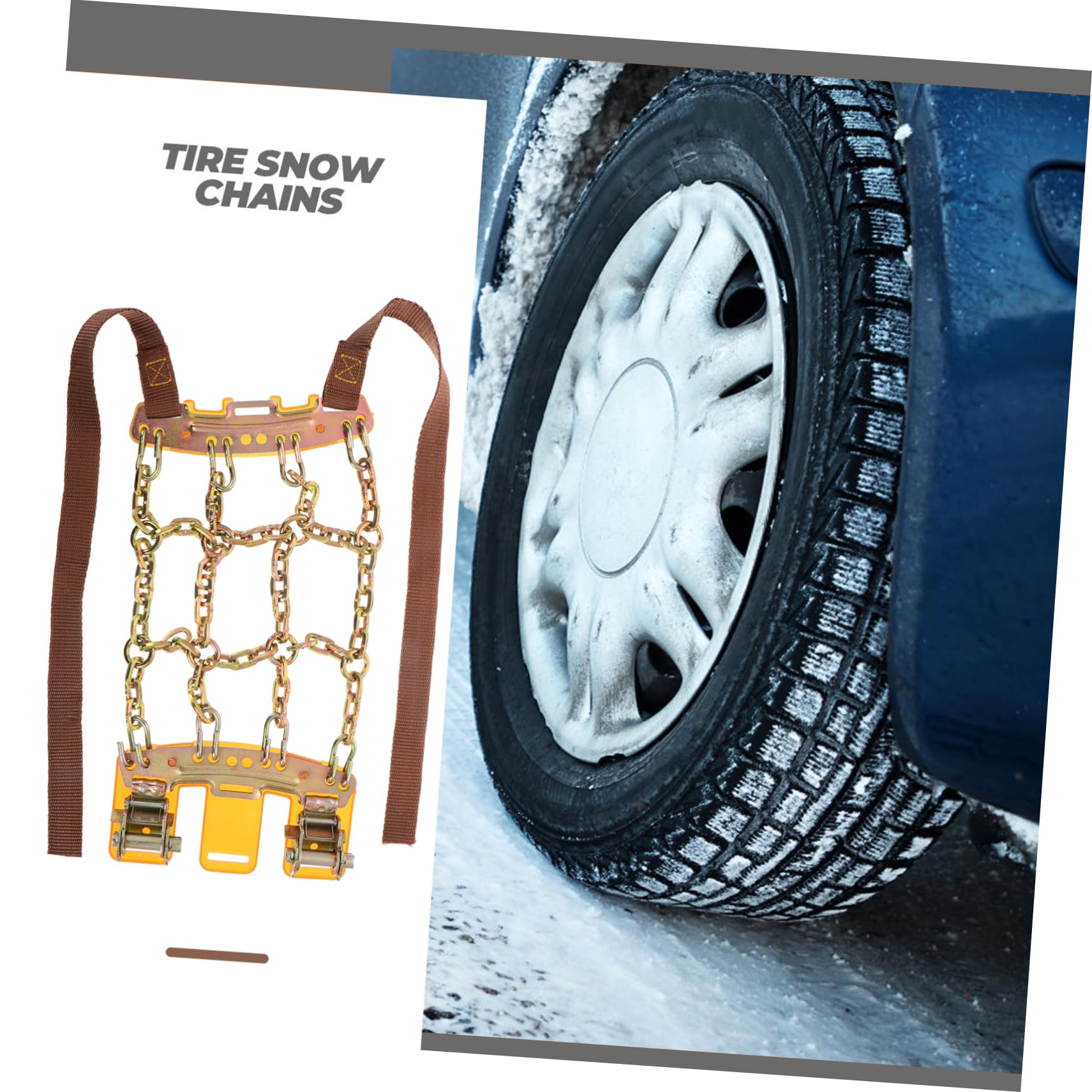 Zerodeko Catene da Neve Regolabili in Acciaio Oro Design Ninesquare Antiscivolo per Pneumatici Auto, Facili da Installare, per Neve e Ghiaccio