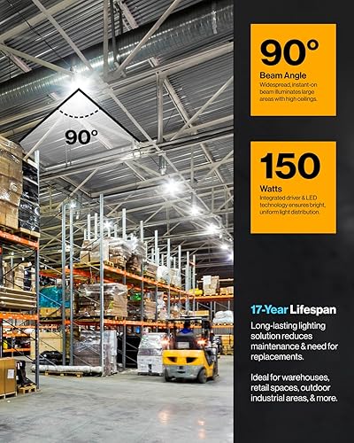 Miniatura 5 de Sunco UFO - Luz LED de alta bahía, 150 W, 21000 lúmenes, 5000 K, 100-277 V, regulable, 0-10 V, luces ultra brillantes para tienda comercial para