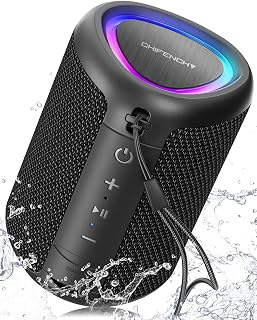 CHIFENCHY PulseSound Portable Bluetooth Speaker: IPX5 Waterproof, 15W Crystal Clear Sound, 15H Playtime, BT 5.3 TWS, Dynamic Lights for Beach Travel Camping