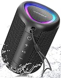 Portable Bluetooth Speaker Beach Essentials: Powerful Crystal Clear Sound/Dynamic Light/IPX5 Waterproof/All Day Playtime/Wireless BT 53/TWS Paring, Dad Gifts, Outdoor|Travel|Camping|Pool Accessories