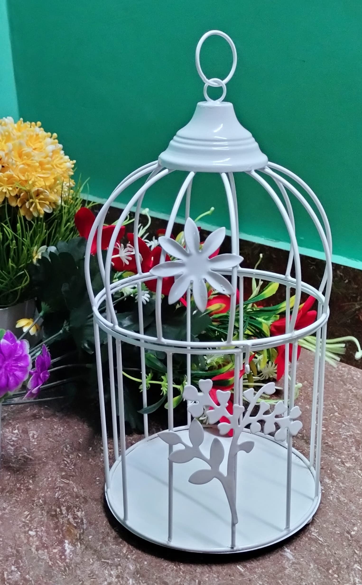 SIRAAJ&SONS™ White Color Metal Bird cage Tea Light Holder Flower Vine for Home Décor (Hight 30 cm)-image-13