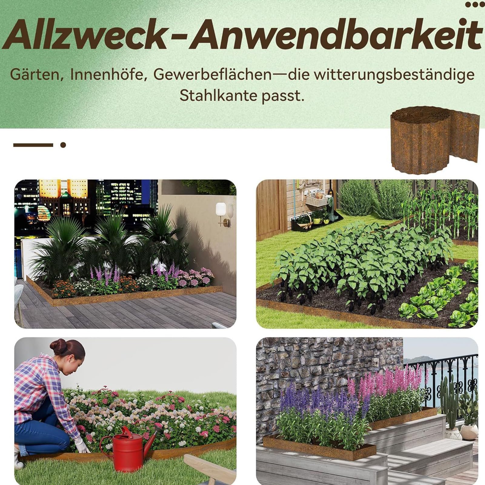 Bordure d'aménagement paysager – Bordure de pelouse, Design ondulé de 10 m, clôtures métalliques Flexibles, Protection Murale de terrasse, de Gravier, barrière de Jardin pour Piscine extérieure