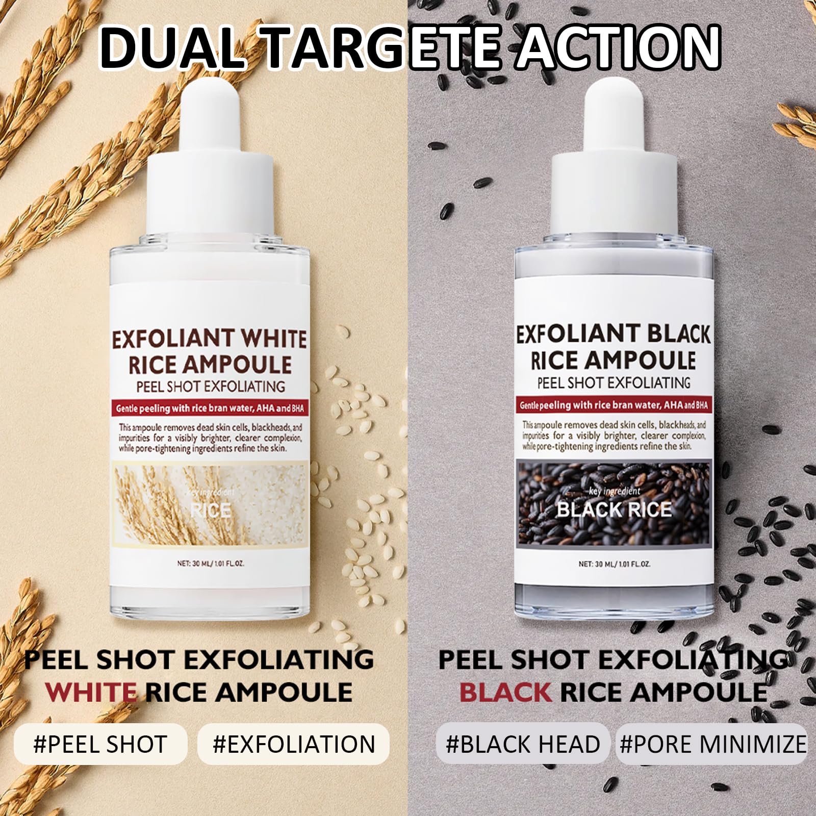 Peel Shot Glow Rice Ampoule Duo, White & Black Rice Face Exfoliator, Pore Minimizer For Gentle Exfoliation & Hydration - Image 2