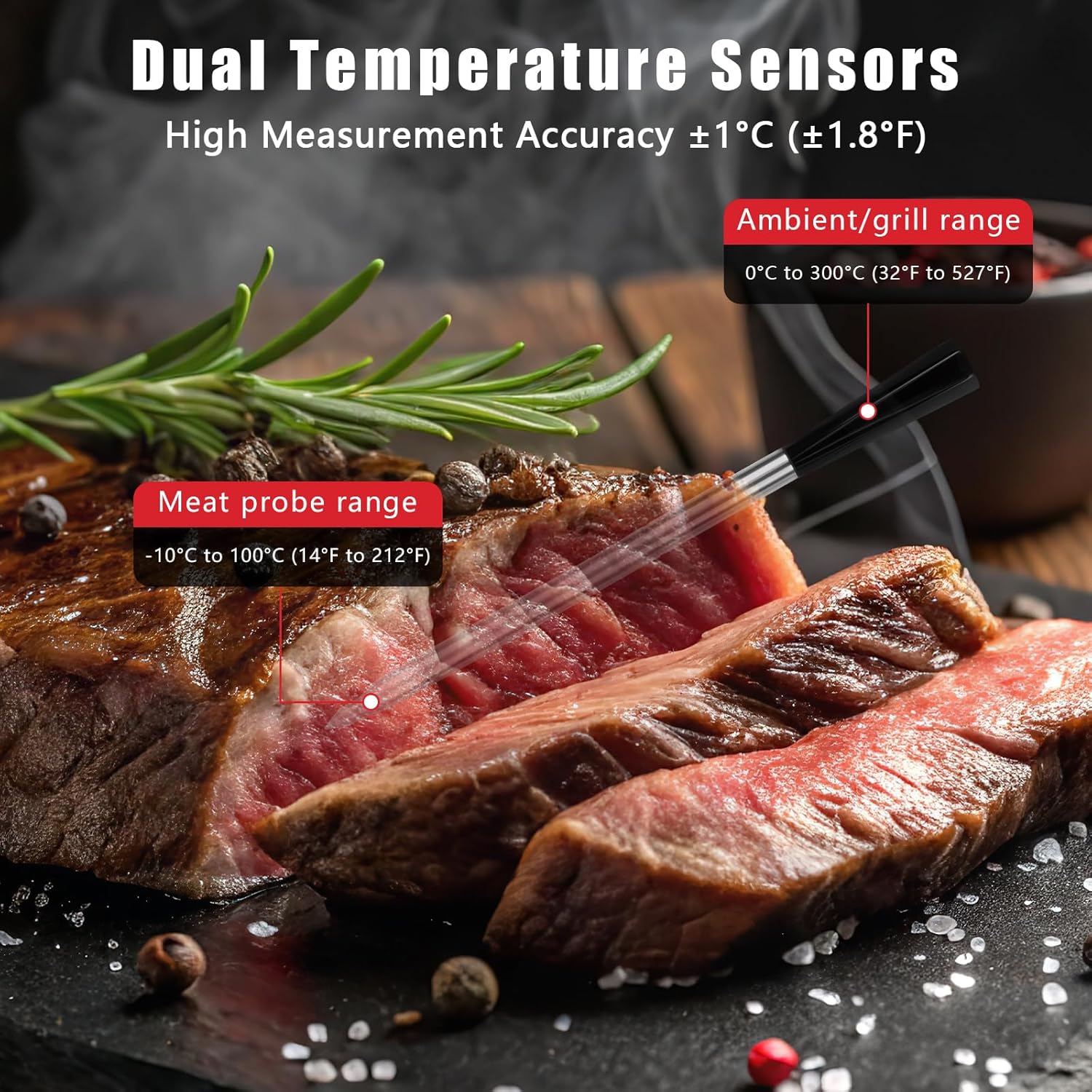 Dual temperature sensors in the meat thermometer probe