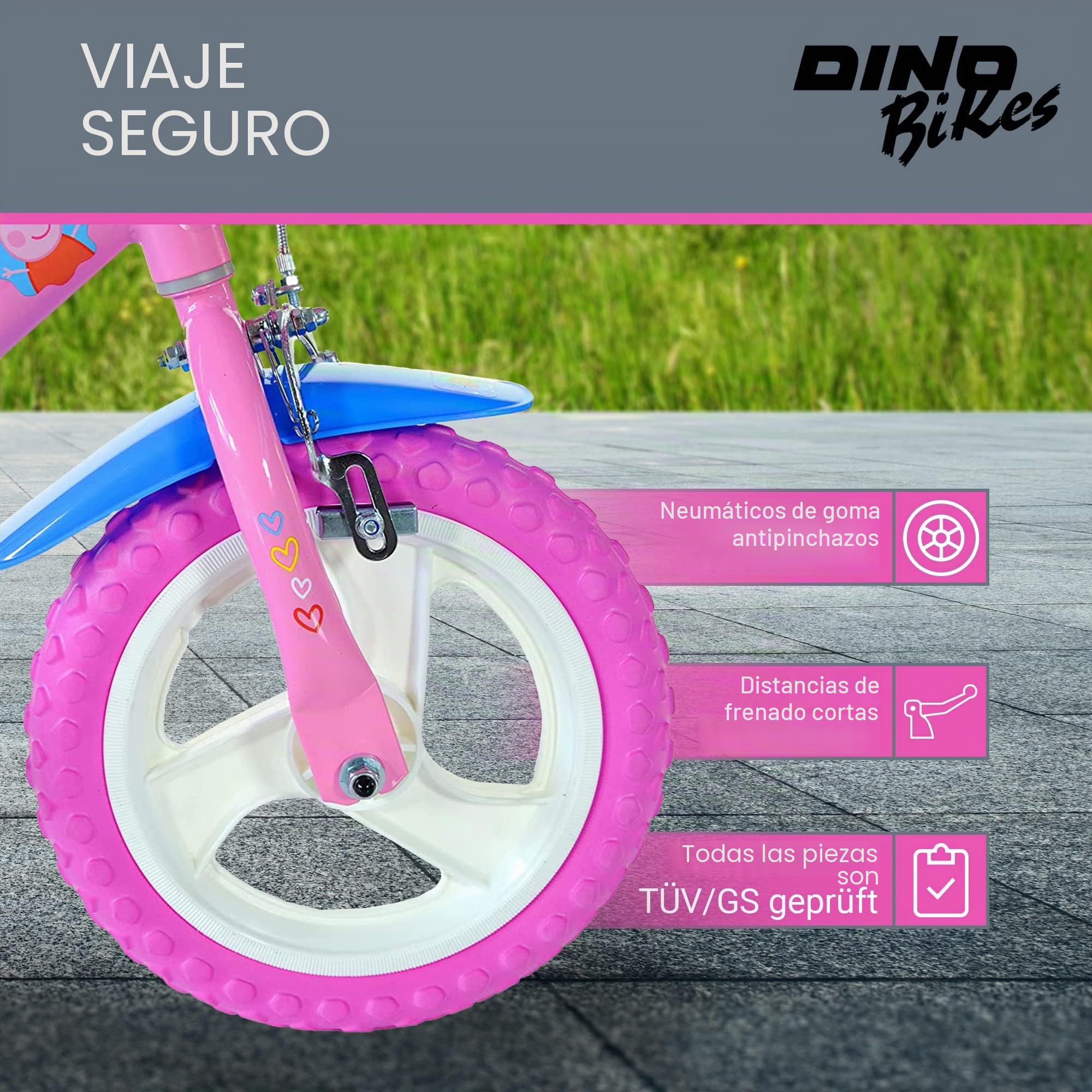 Dino Bikes – Bicicleta Infantil de 12 Pulgadas Peppa Pig – Bicicleta para niña con estabilizadores Desmontables a Partir de 2 años – Bicicleta Infantil con Cesta Frontal y portamuñecas – Sillín