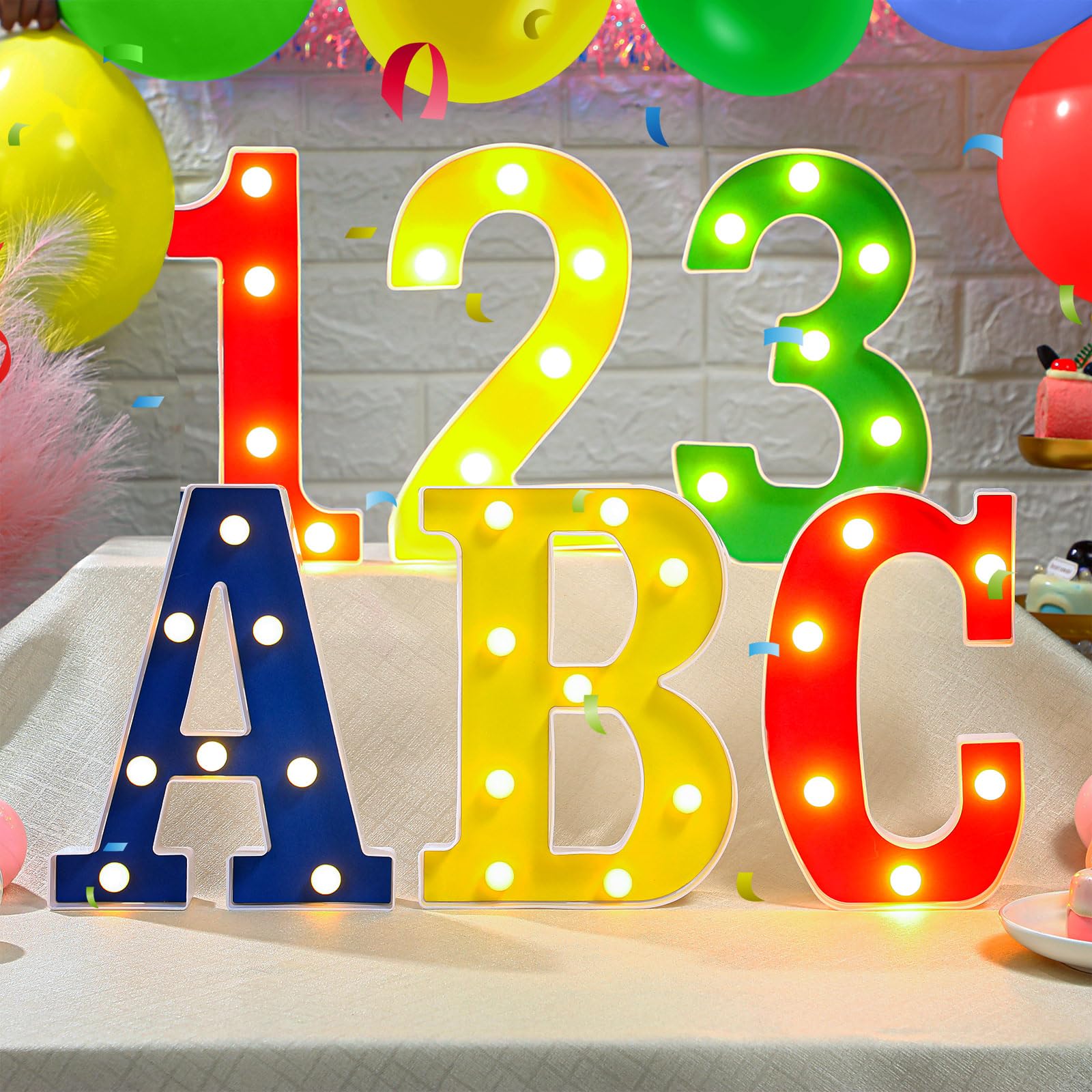 Aurelema 6 Pcs Abc and 123 Back to School Decor First Day of Classroom Decorations, 6.3 Inch Friend Street Party Light up Numbers Sign for 2025 New
