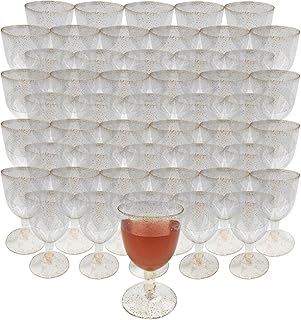 VELLUSTRA Verres en Plastique Premium, Verre à vin en Plastique doré, 50 pièces, 160ml, lavables au lave-vaisselle, incassables, Sans BPA, Utilisation: événements, Fêtes, Pique-Niques, Camping