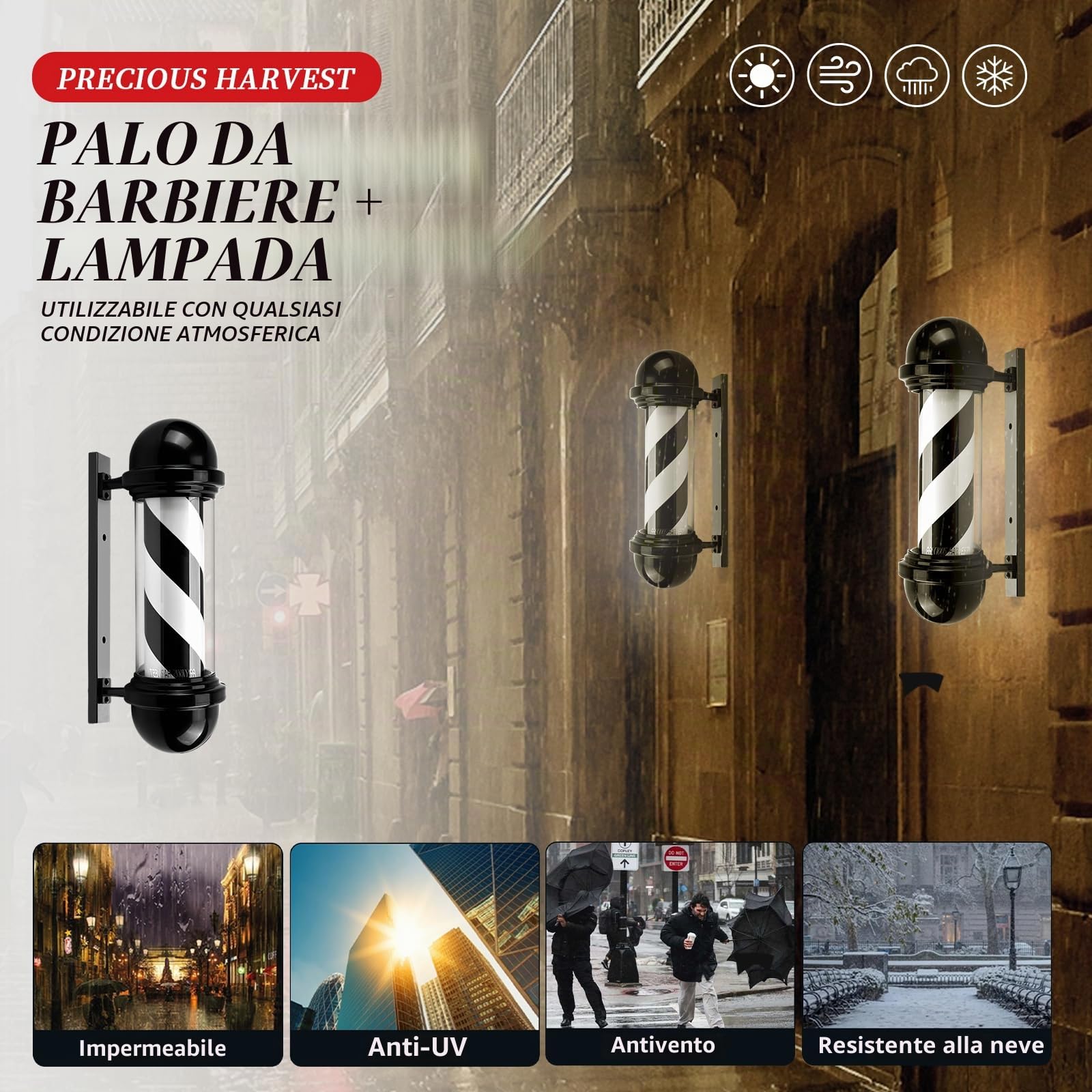 Palo da parrucchiere, 51 cm, lampada da parrucchiere girevole, colore rosso, blu e bianco, pannelli classici per parrucchiere, sorgente luminosa a LED (nero)