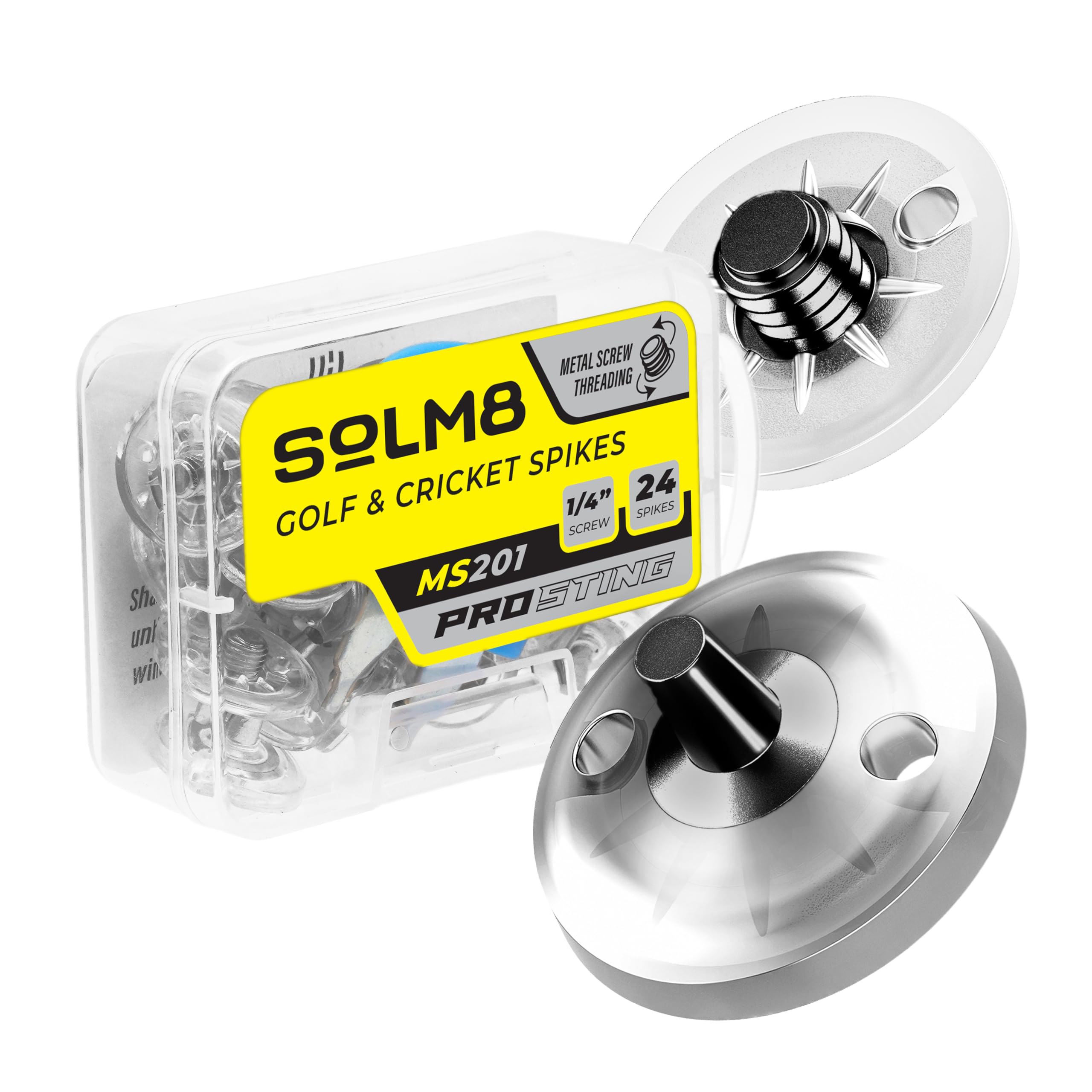 SOLM8 Metal Spikes for Golf and Cricket Shoe Replacement - 1/4 Inch 6mm Screw Type Metal Threading