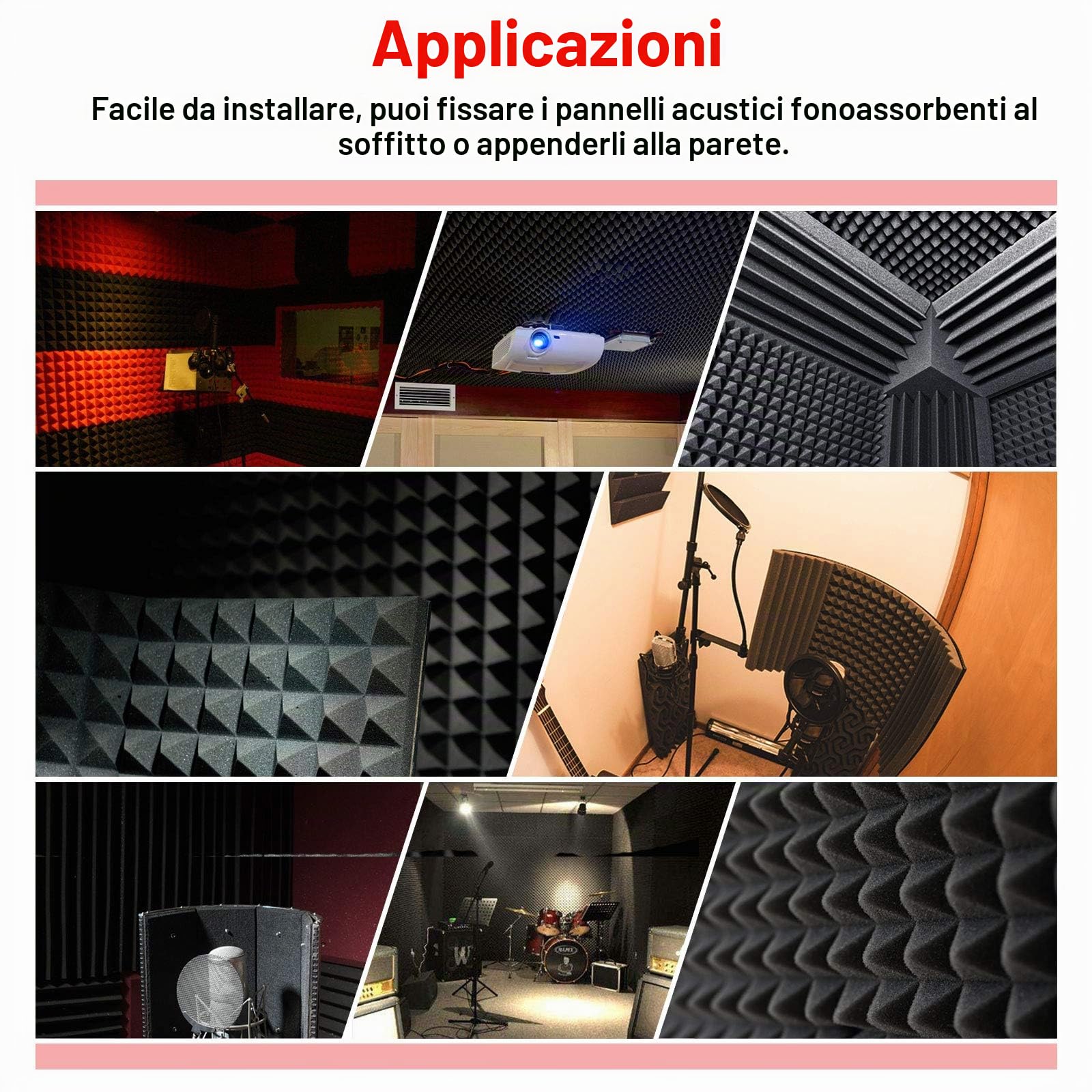 Imbottitura insonorizzante, AGPtEK 24 Packs Schiuma Insonorizzante 25x25x5CM Pannelli in Schiuma Acustica Neri, Ideale per la Registrazione in Studio, Sala TV, Ufficio e Registrazione Podcast…