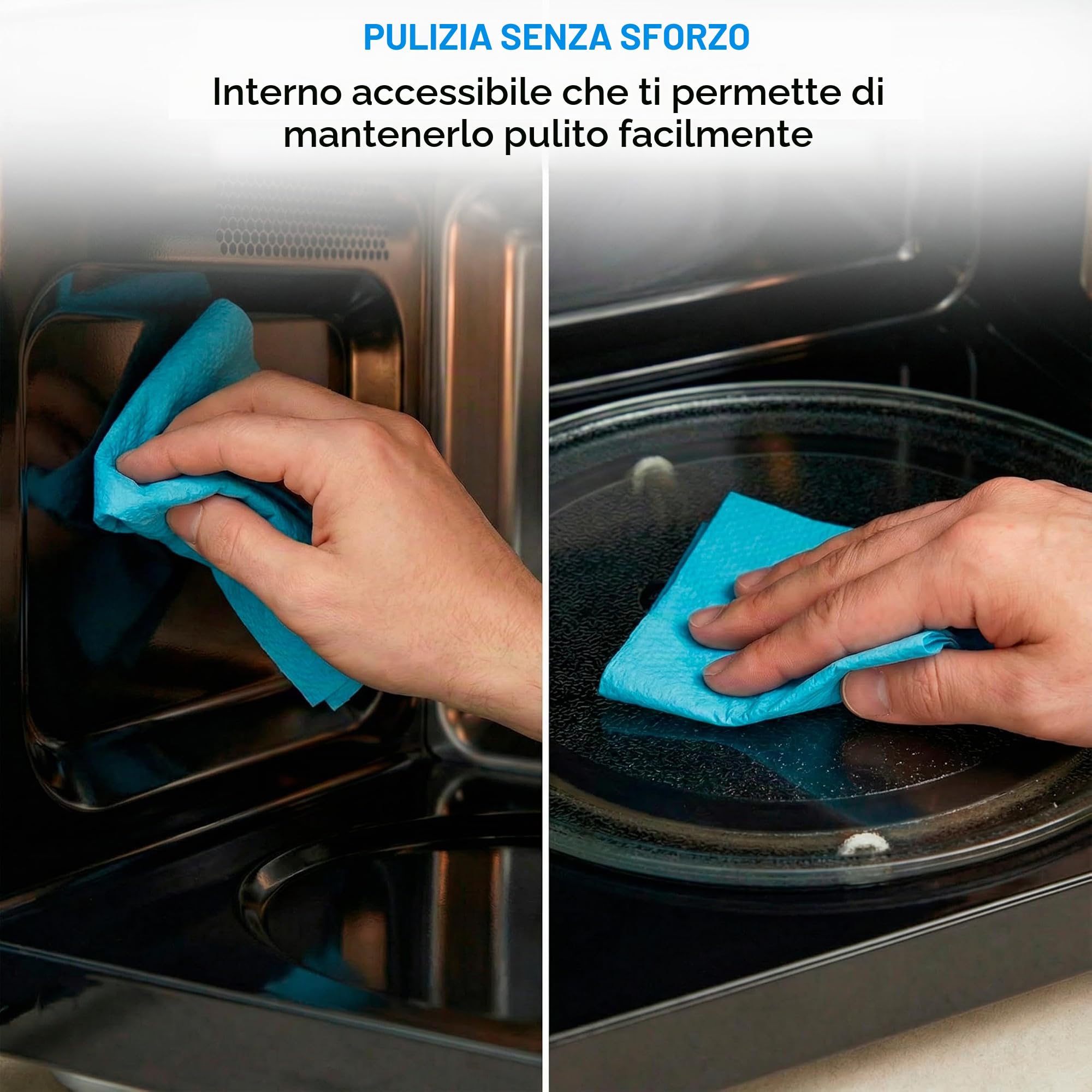 Midea Microonde da 20 litri e 700 W di potenza, forno a microonde nero da tavolo con piatto girevole, funzione scongelamento, 5 livelli di potenza, timer, forno a microonde senza grill