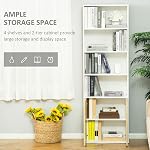 HOMCOM 6-Tier Bookcase, Tall Storage Bookshelf with Double Door Cabinet, Modern Display Shelves for Home Office, Living Room, Bathroom, Study, Oak