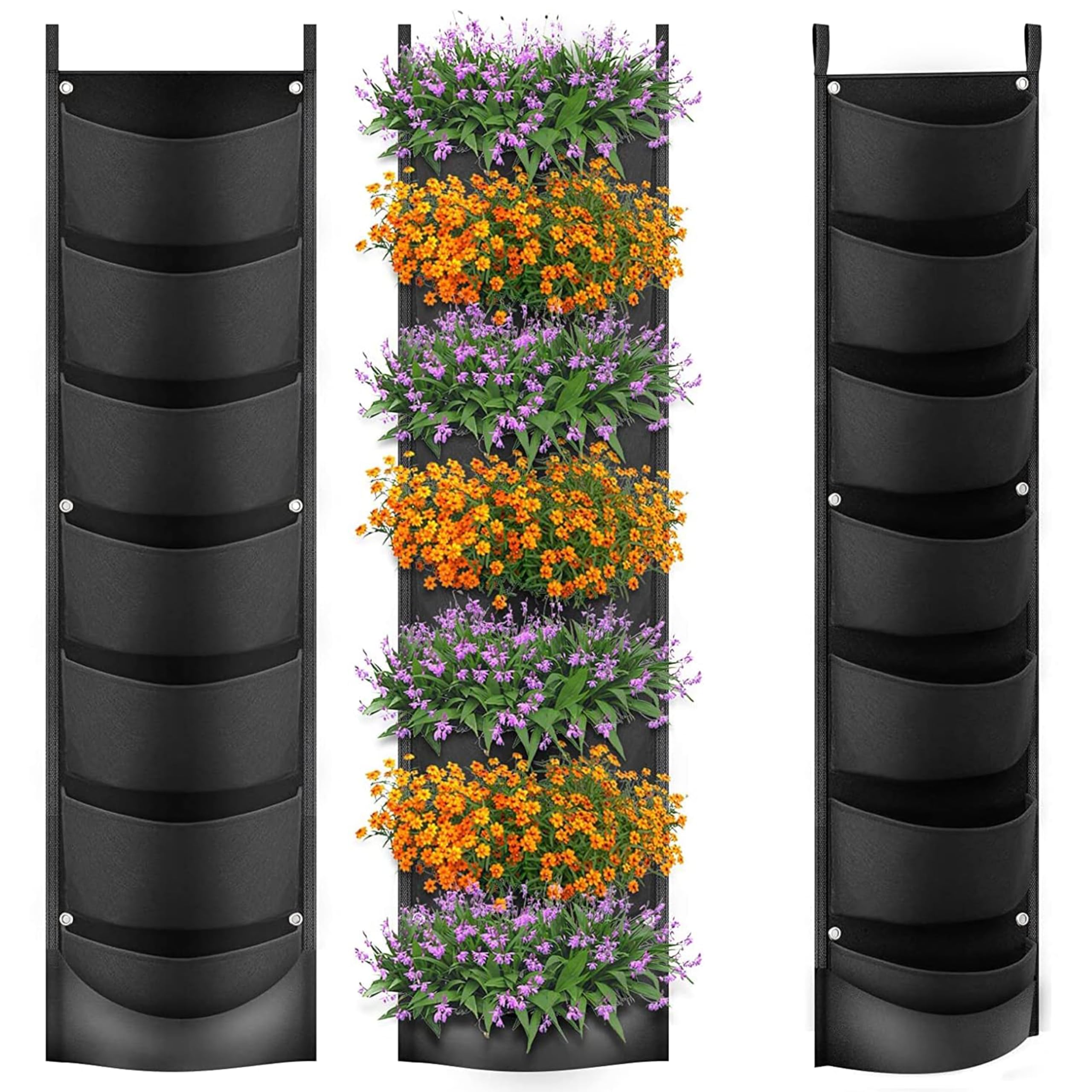 iPower 2 Pack Hanging Vertical Wall Planter 7 Pockets Upgraded Deeper Waterproof Herb Flower Growing Pouch Felt Cloth, for Garden Yard Courtyard Fence Home, Balcony Office Decoration