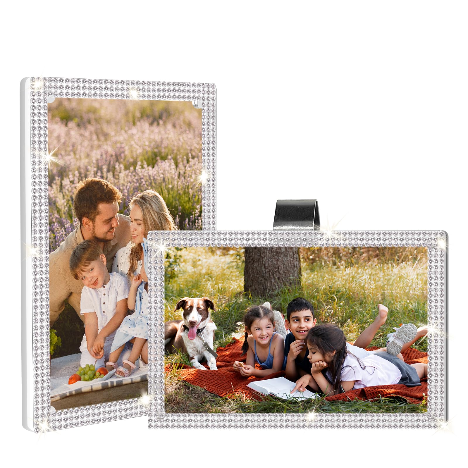 Car Visor Picture Frame, Rhinestone Acrylic Photo Holder, Stylish Visor Clip Frame for Women, Car Interior Accessories Decoration (White, 2.4 x 3.5)