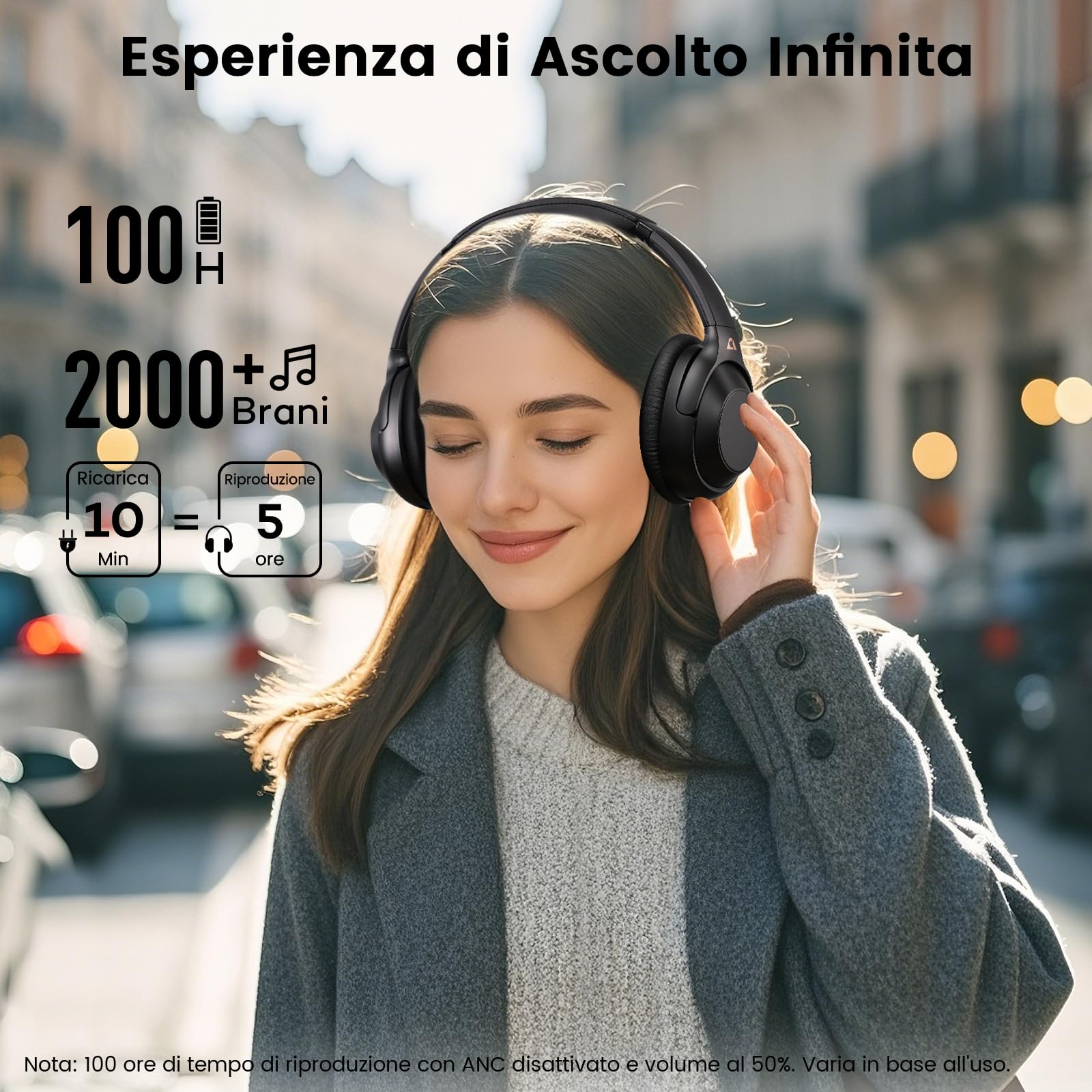 Riibox Y7Pro Cuffie Cancellazione Rumore Attiva Ibrida, Bluetooth 6.0 Cuffie Wireless Over Ear, 100 Ore di Autonomia, LDAC Hi-Res Audio, Bassi Potenti, App Personalizzabile, Modalità Trasparenza