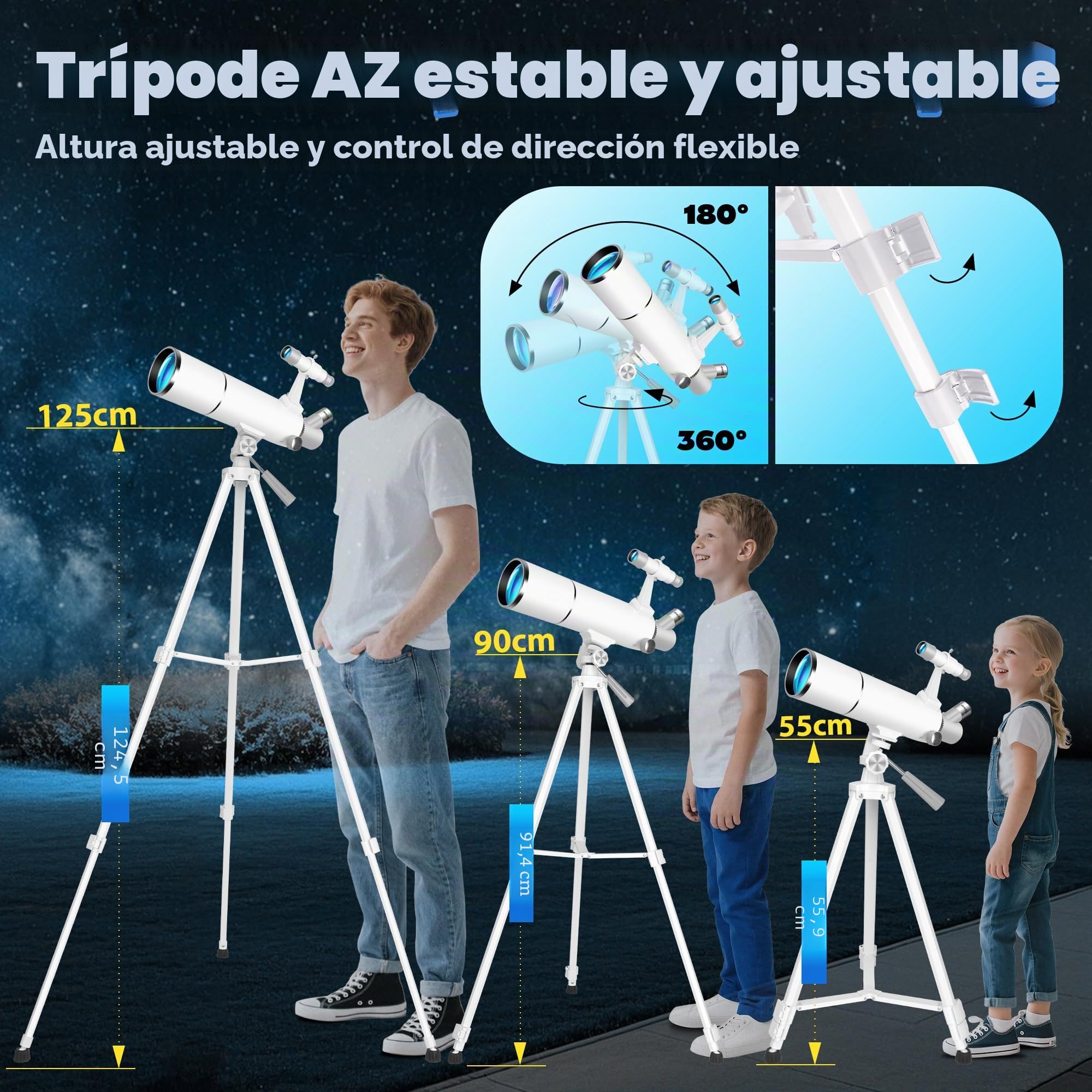Telescopio para Adultos, 80mm Apertura 500mm Refractor Telescopios Astronómico para Principiantes con Adaptador para Teléfono, Pegatinas Decorativas