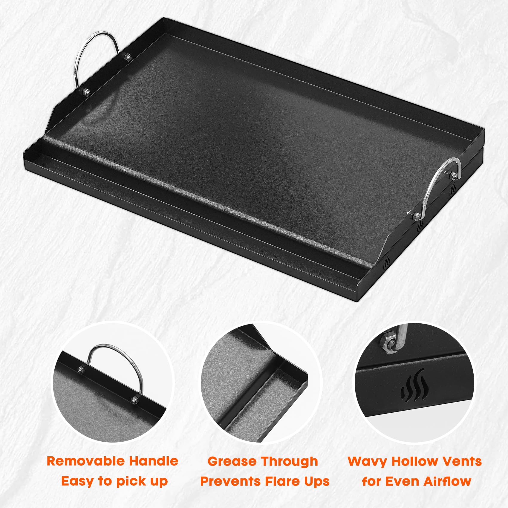 Onlyfire Piastra per Barbecue Universale in Rivestimento Antiaderente in Ceramica per BBQ a Gas e Carbone, Piastra per Griglia Grande per Cucinare e Campeggiare All'aperto, 63.7 x 40.5 x 7 CM