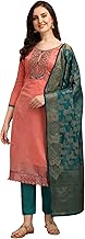 EthnicJunction Women's Chanderi Cotton Hand Embroidered Work Unstitched Salwar Suit Material With Banarasi Dupatta