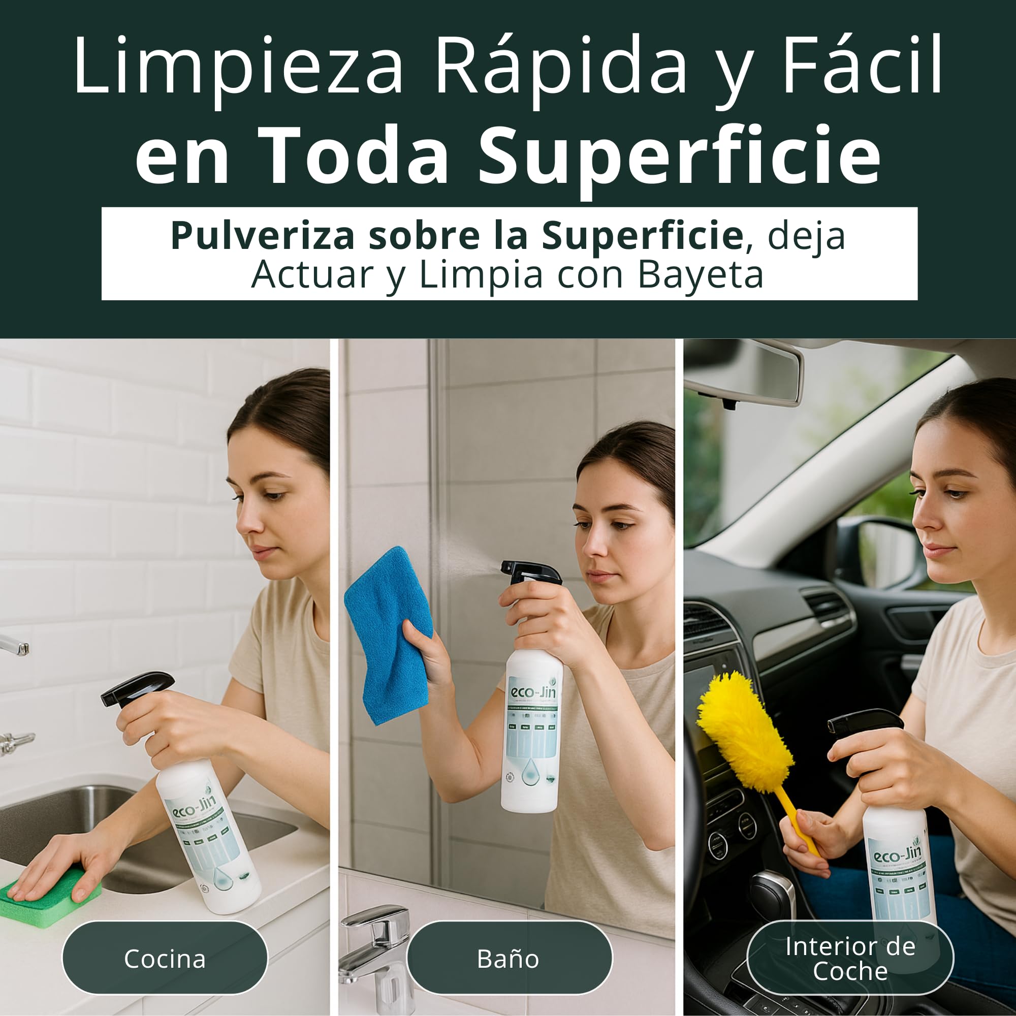 Eco-Jin Pack (SPA - Intense - Home - Neutro) | 4 Difusores | Plumero | Cepillo Juntas Amarillo | Cepillo Textil Rosa | 4 Bayetas Microfibra | 4 Estropajos con Esponja | Bola Descalcificadora