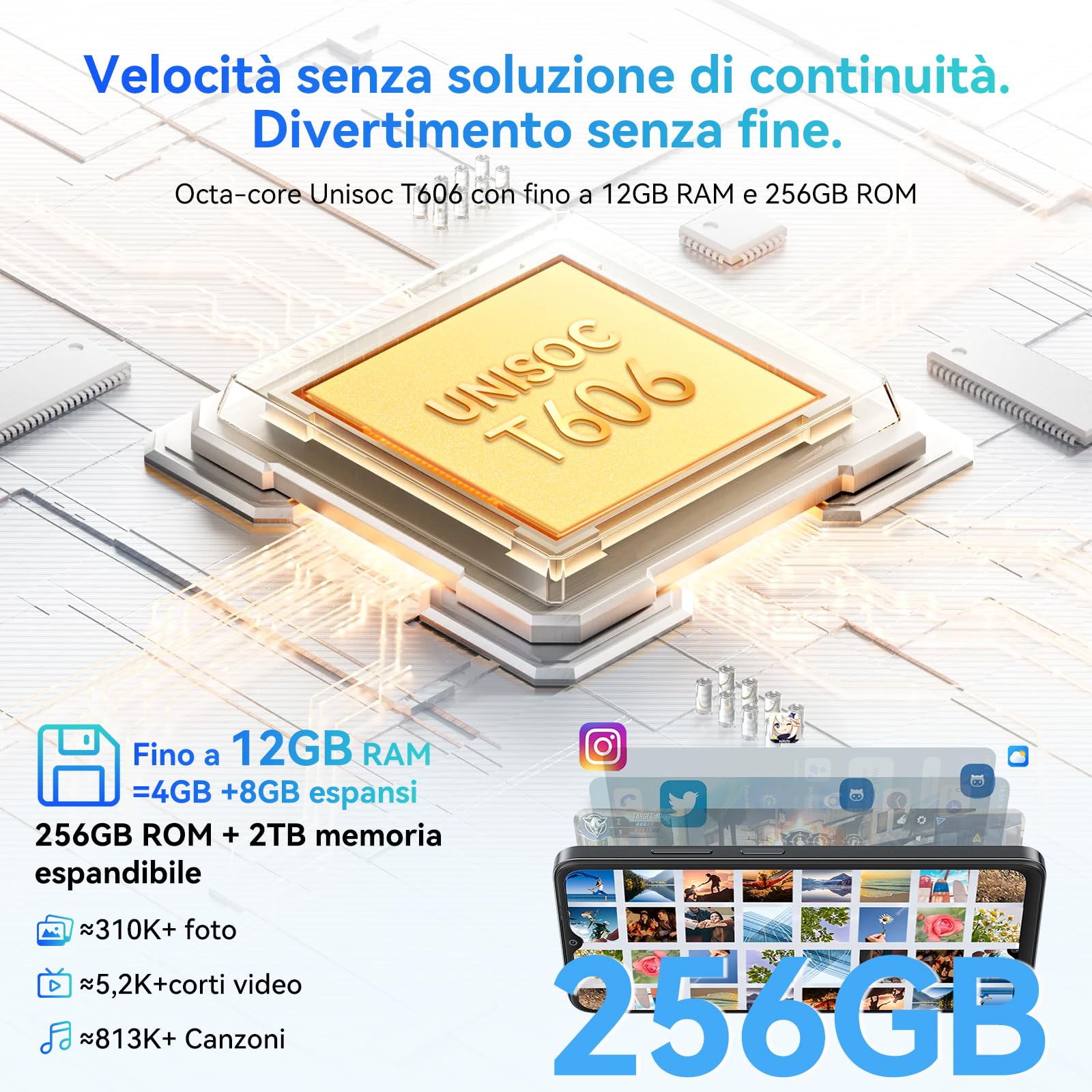 Blackview WAVE 8 Smartphone Android 14, 12GB+128GB/2TB Telefono Cellulari, 6.56" HD+ 90Hz, Octa-Core, 5000mAh/10W, 13MP+8MP, Cover Inclusa, 4G Dual SIM Cellulare, Fingerprint/GPS/Tipo-C/3.5mm Jack