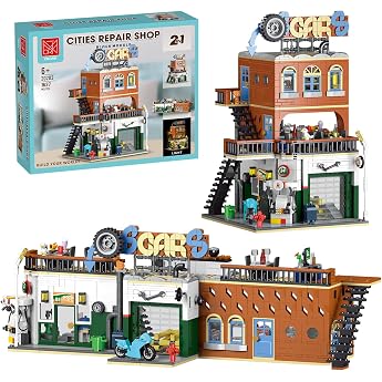 2 in 1 City Building Toy Set Creator House City Car Repair Workshop