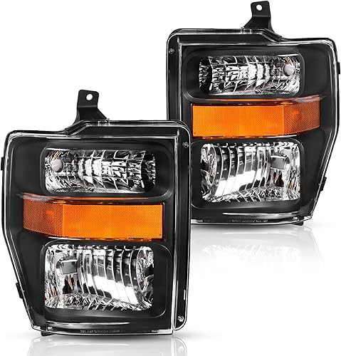 DWVO Conjunto de faros delanteros compatible con 2008 2009 2010 08 09 10 Ford Super Duty faros delanteros de repuesto par CLear lente ámbar