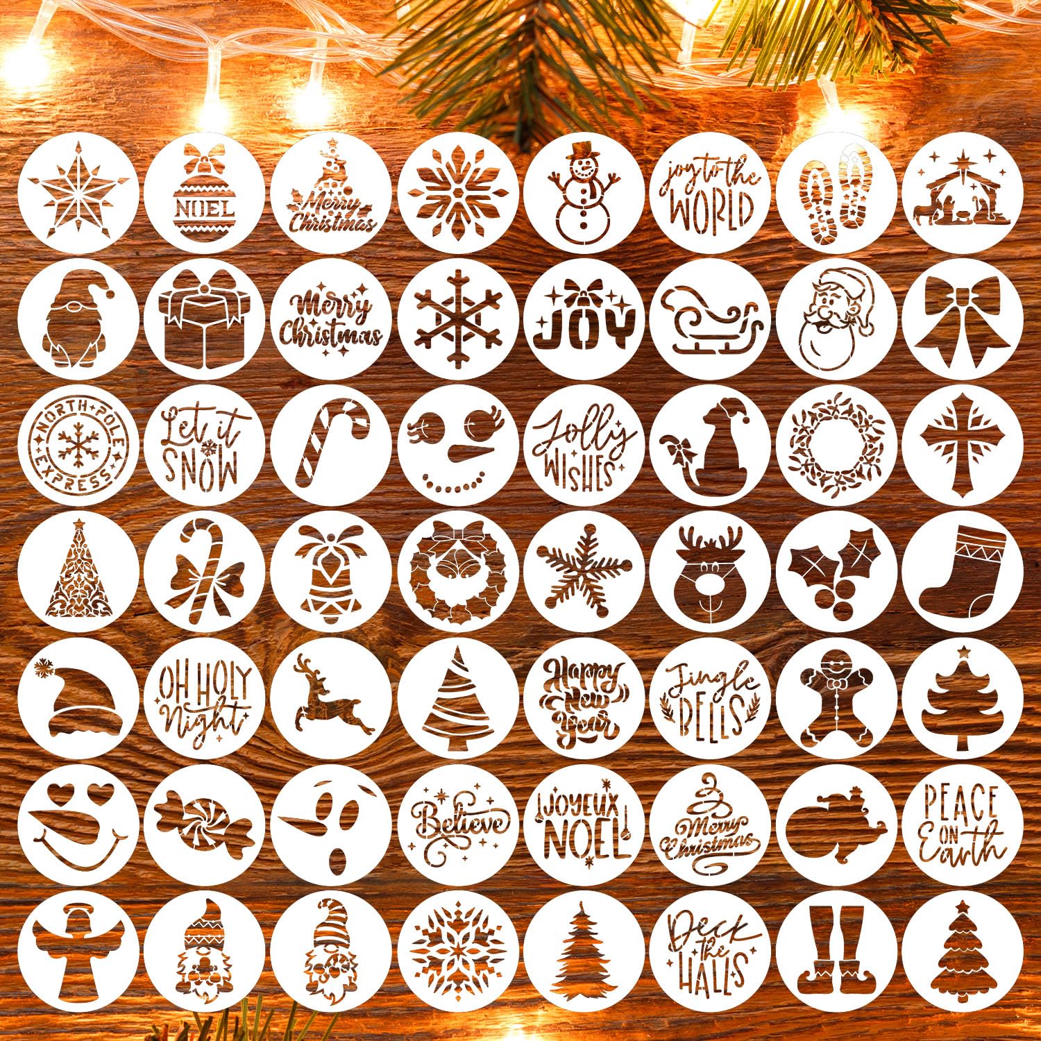 Plantillas pequeñas de Navidad para pintar de 3 pulgadas, plantilla de Navidad para manualidades, plantillas de dibujo reutilizables para pintar en bandeja de madera, bandeja de nivel de rebanadas,